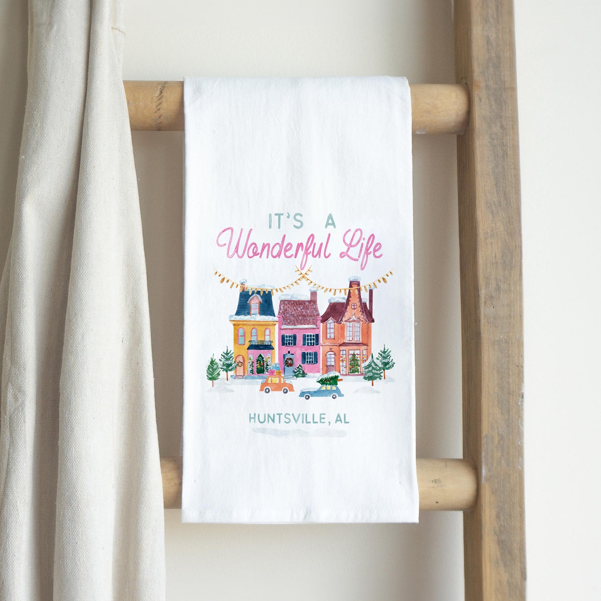 Cotton Tea Towel White-It's A Wonderful Life Huntsville Alabama -2