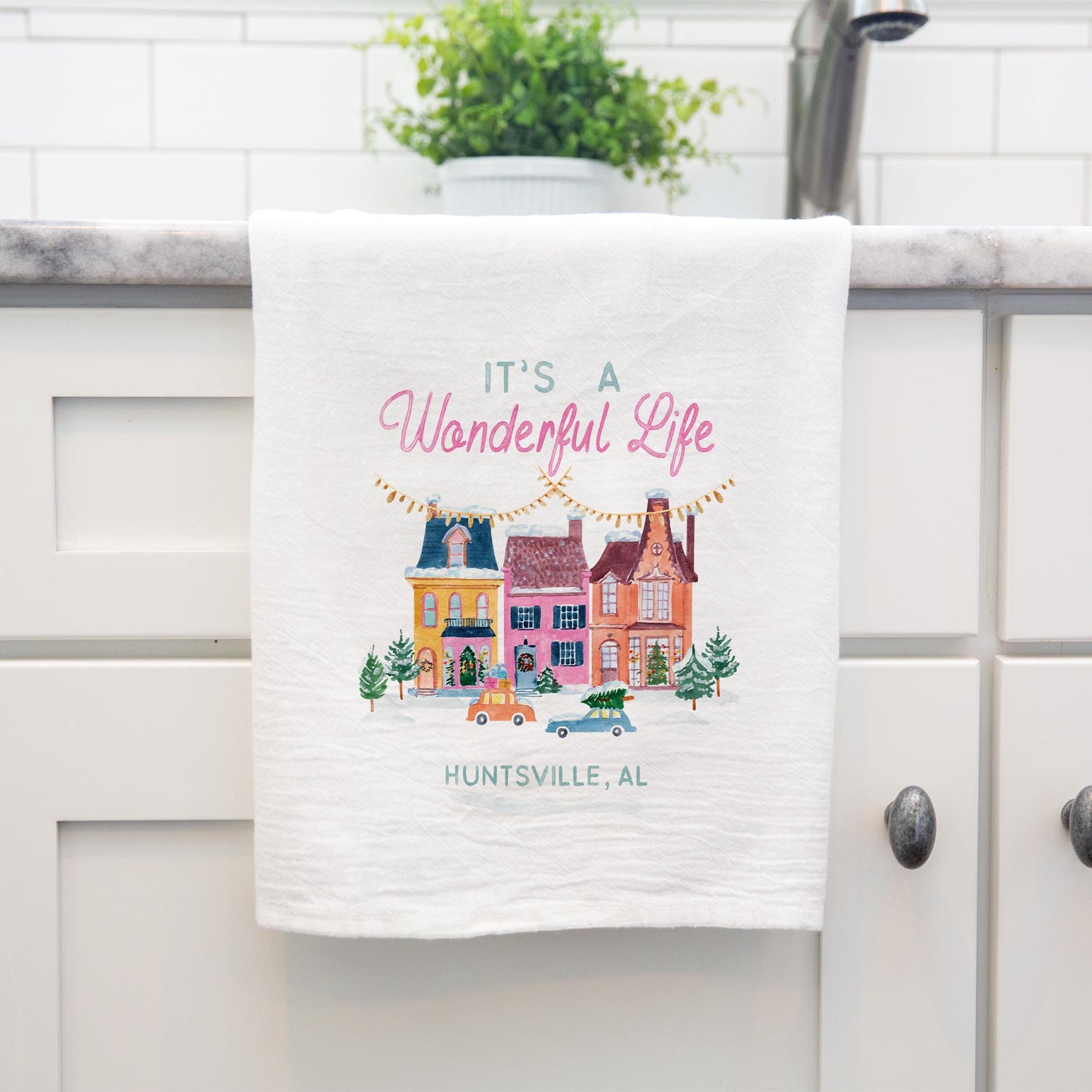 Cotton Tea Towel White-It's A Wonderful Life Huntsville Alabama -3
