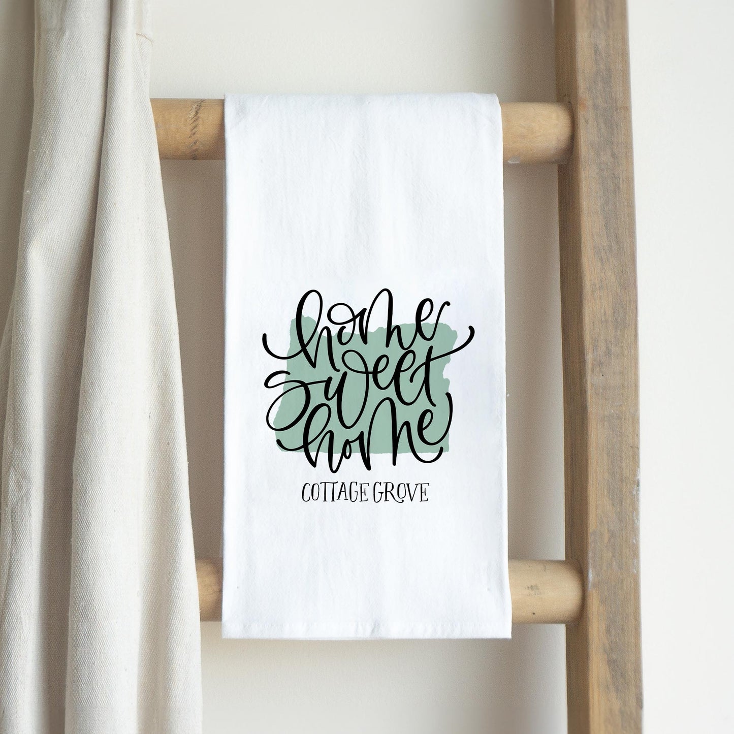 Cotton Tea Towel White-Home Sweet Home Cottage Grove Oregon -2