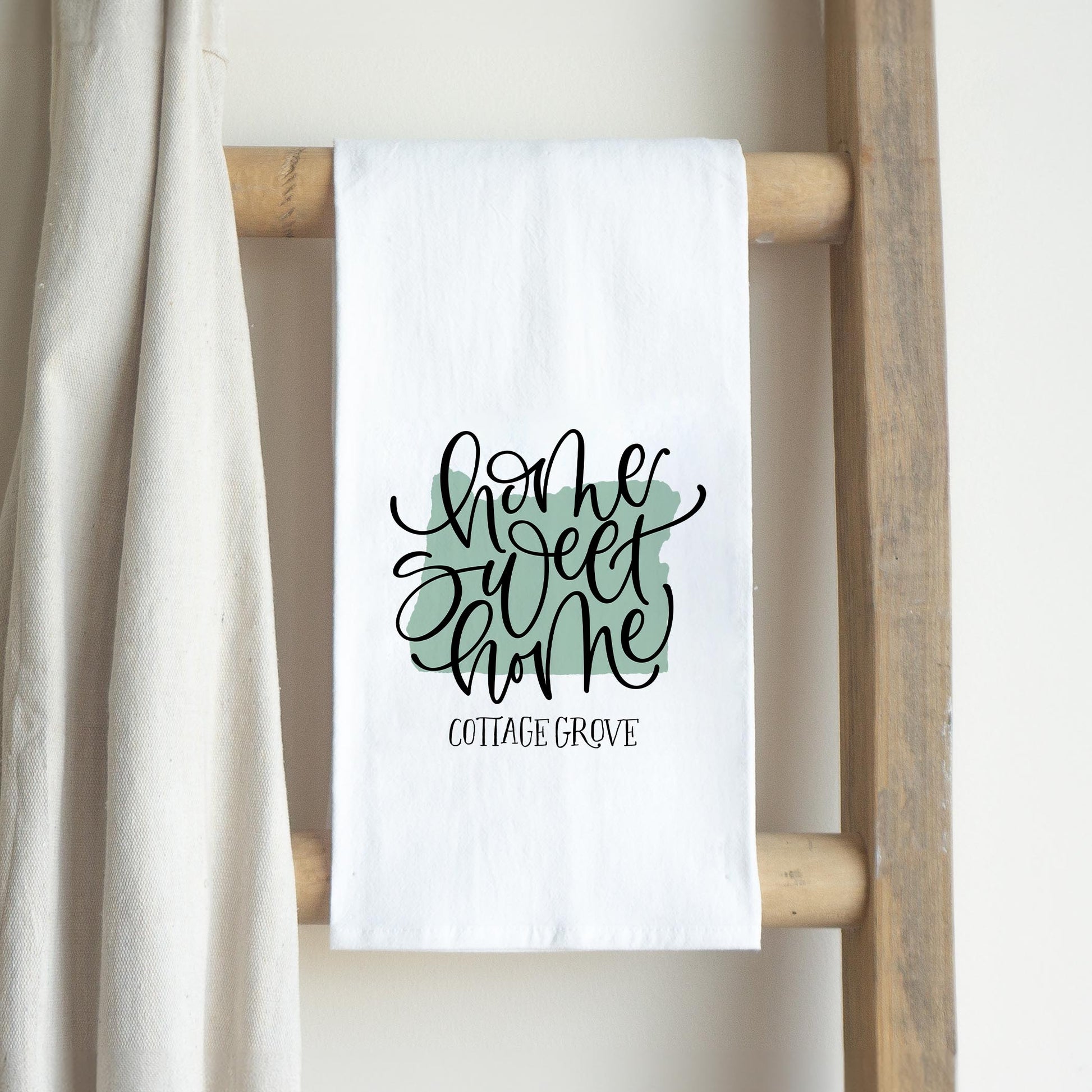 Cotton Tea Towel White-Home Sweet Home Cottage Grove Oregon -2