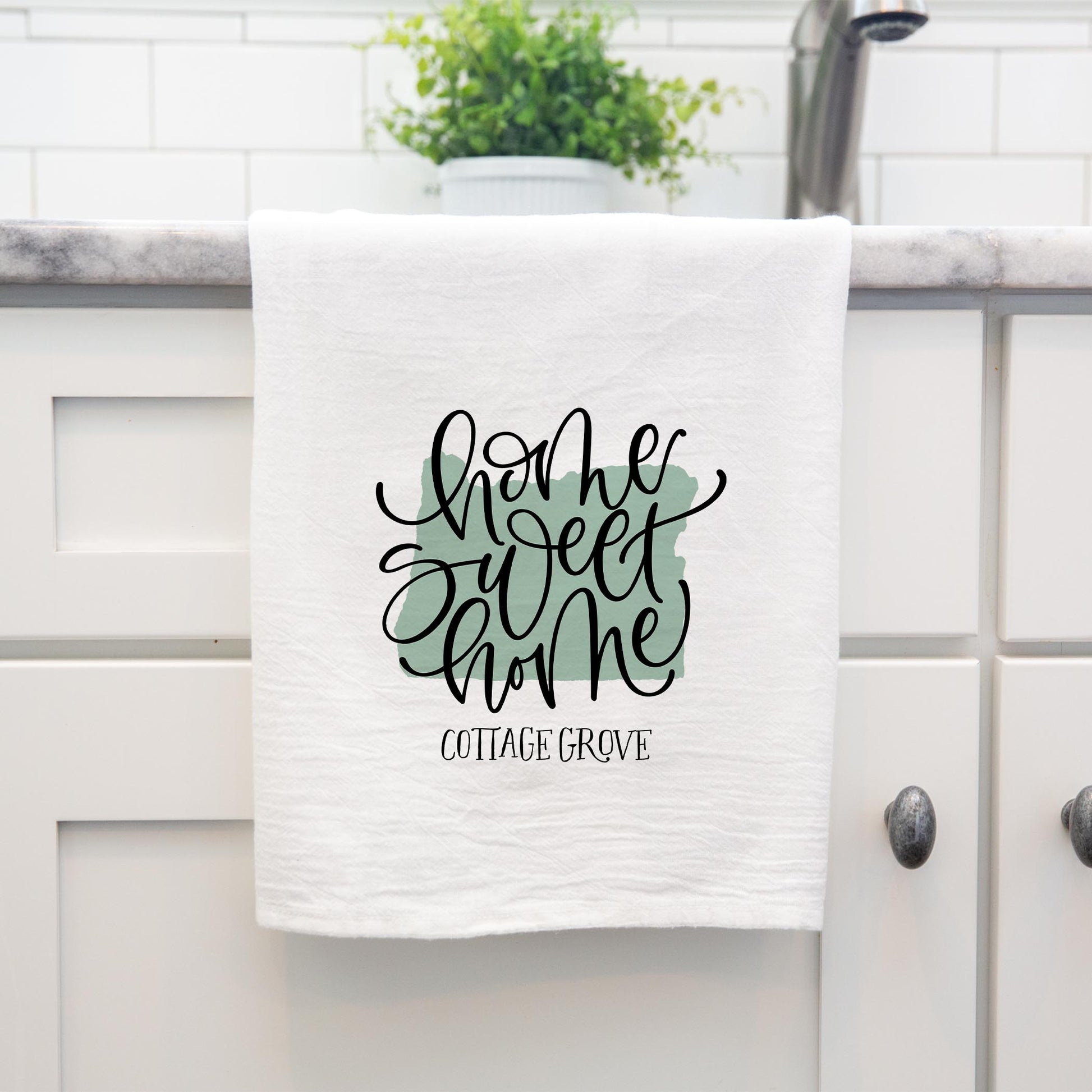 Cotton Tea Towel White-Home Sweet Home Cottage Grove Oregon -3