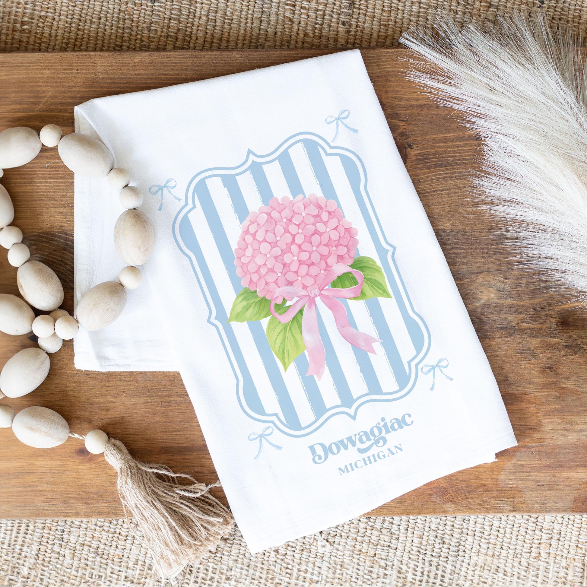 Cotton Tea Towel White-Hydrangea Cottage Dowagiac Michigan -1