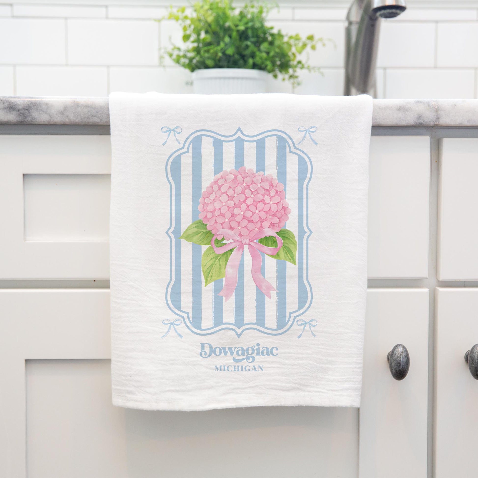 Cotton Tea Towel White-Hydrangea Cottage Dowagiac Michigan -3