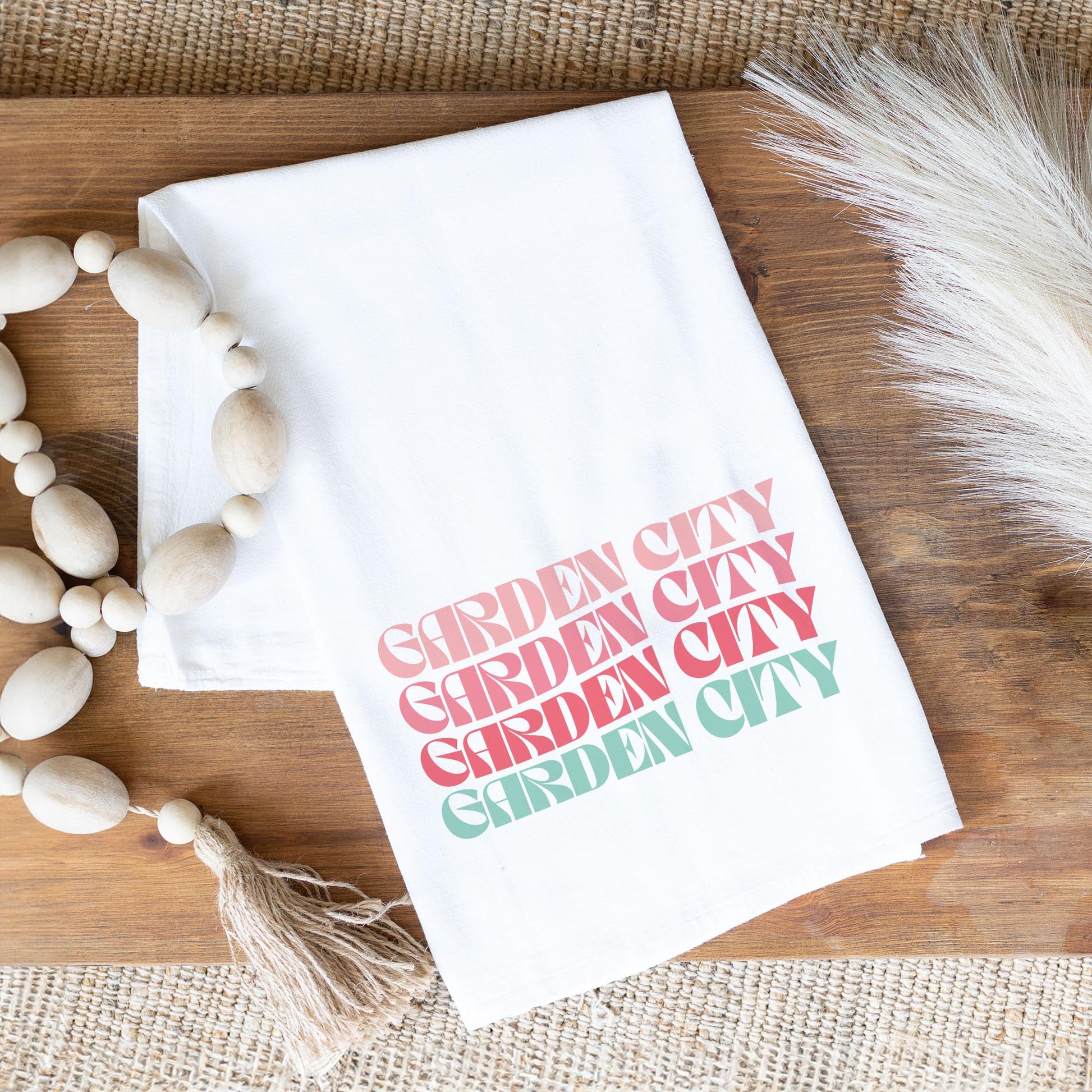 Cotton Tea Towel White-Retro Wave Garden City Kansas -1