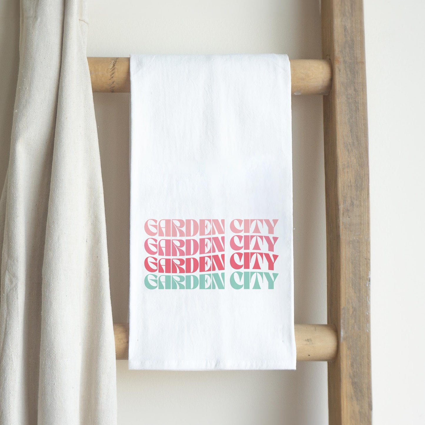 Cotton Tea Towel White-Retro Wave Garden City Kansas -2
