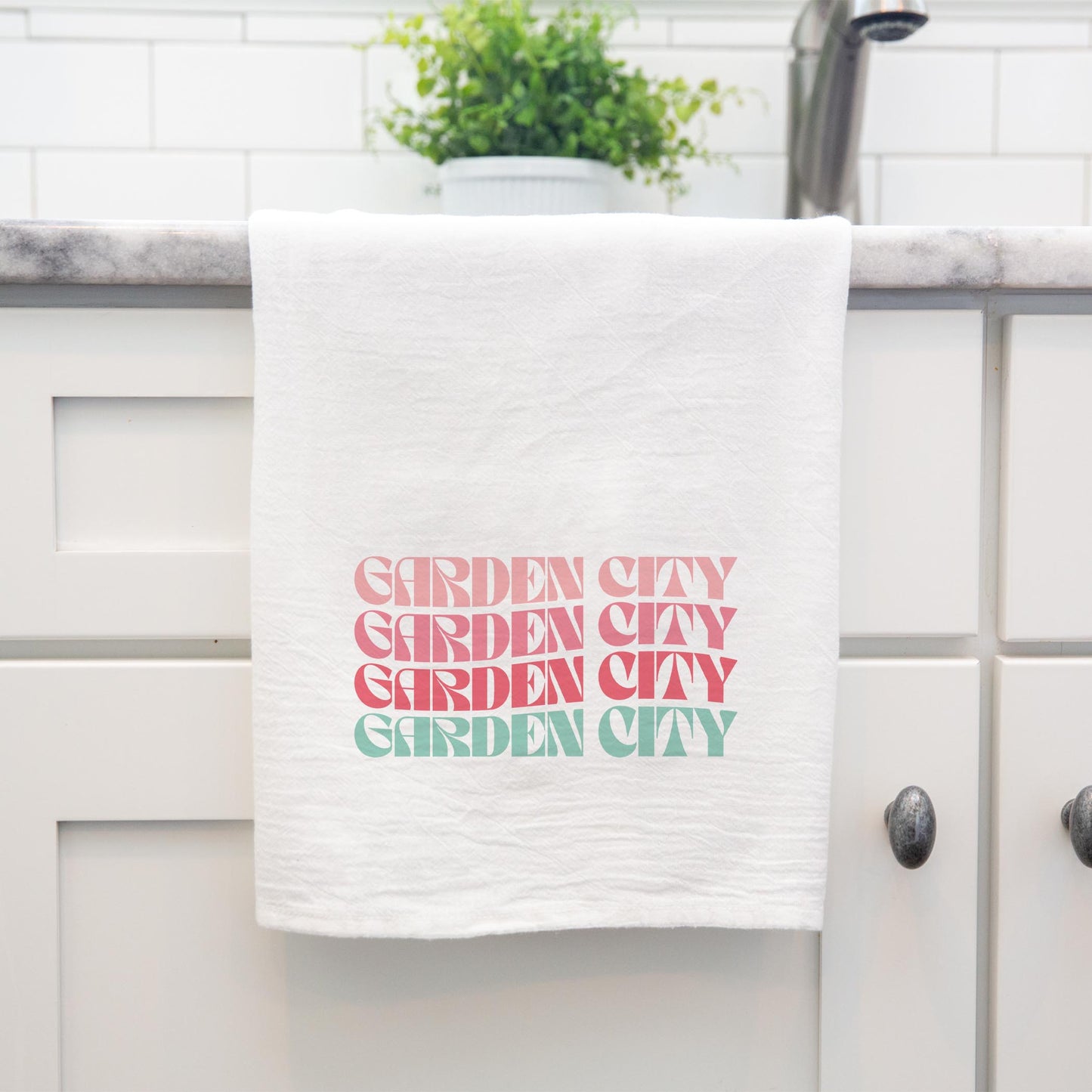 Cotton Tea Towel White-Retro Wave Garden City Kansas -3