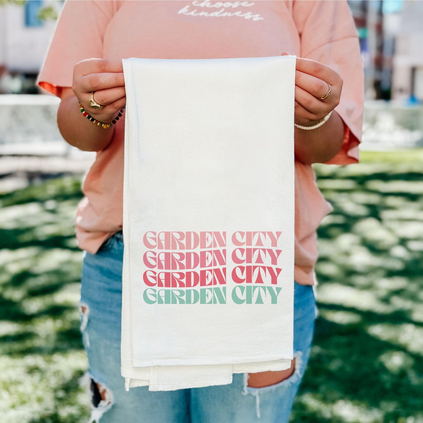 Cotton Tea Towel White-Retro Wave Garden City Kansas -4