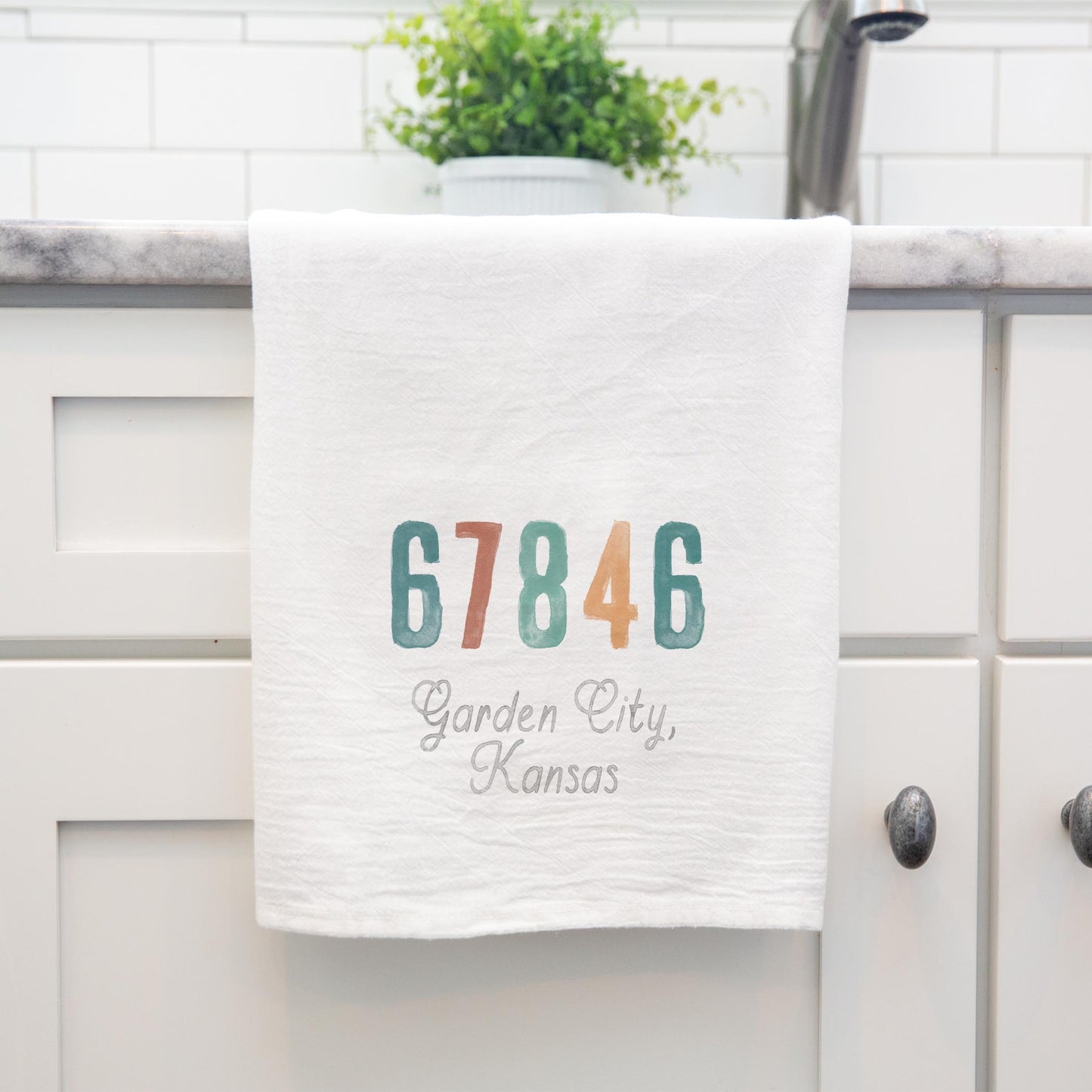 Cotton Tea Towel White-Watercolor City Garden City Kansas 67846 (Nature Walk) -3