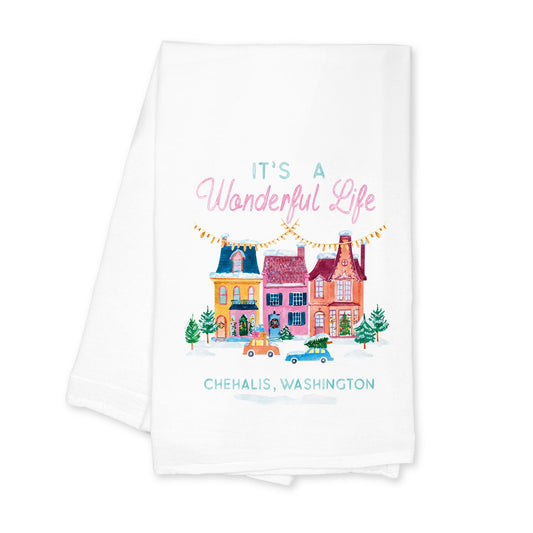 Cotton Tea Towel White-It's A Wonderful Life Chehalis Washington -0