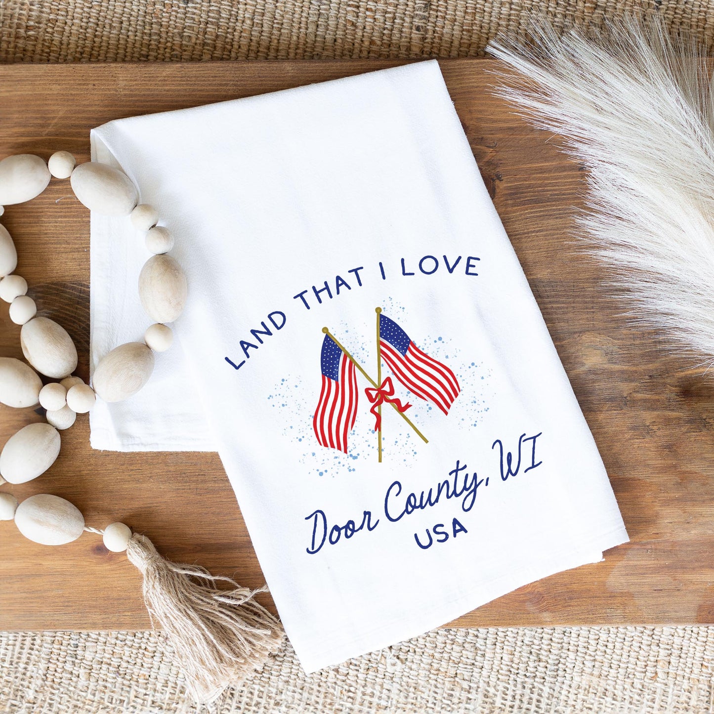 Cotton Tea Towel White-American Summer Door County Wisconsin -1