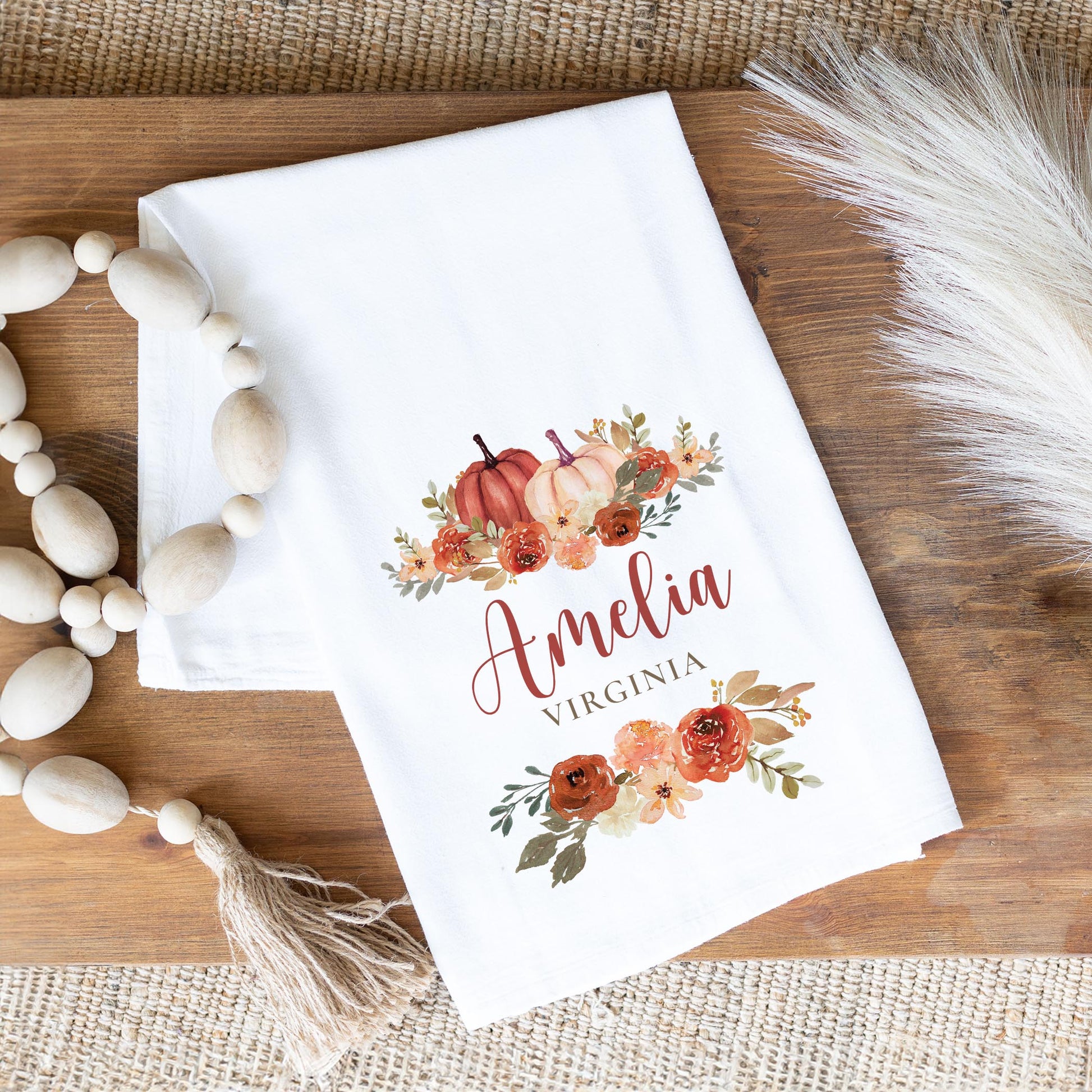 Cotton Tea Towel White-Fall & Harvest Amelia Virginia -1