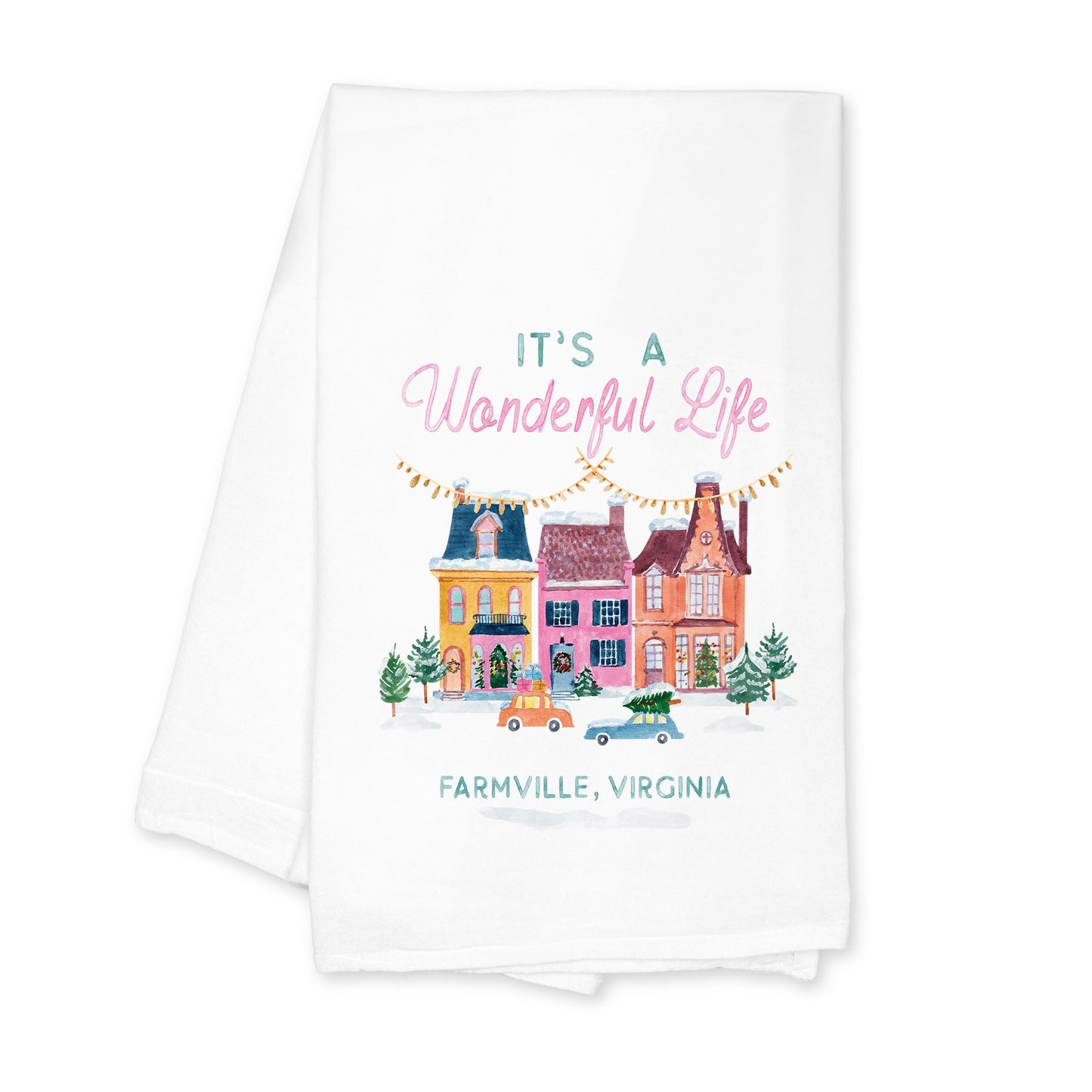Cotton Tea Towel White-It's A Wonderful Life Farmville Virginia -0