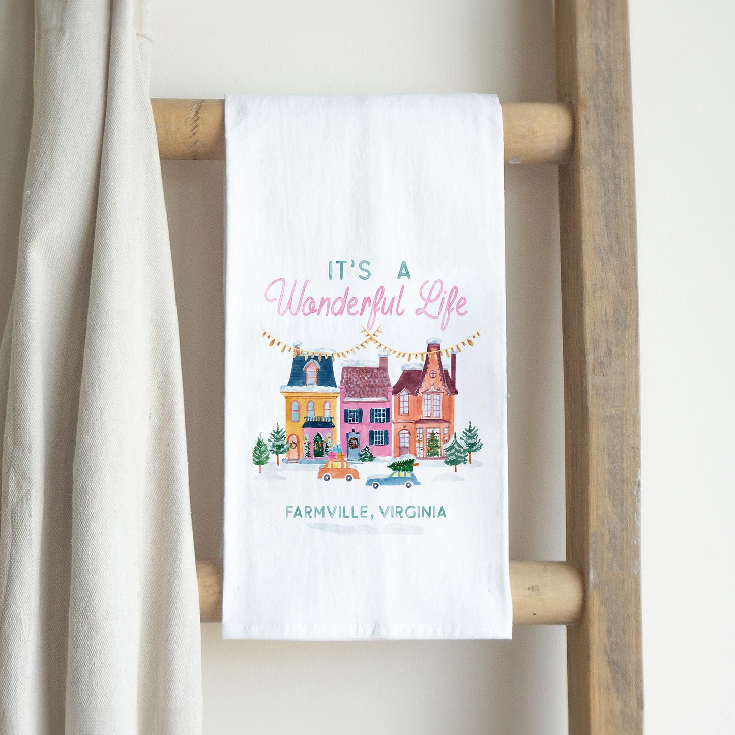 Cotton Tea Towel White-It's A Wonderful Life Farmville Virginia -2