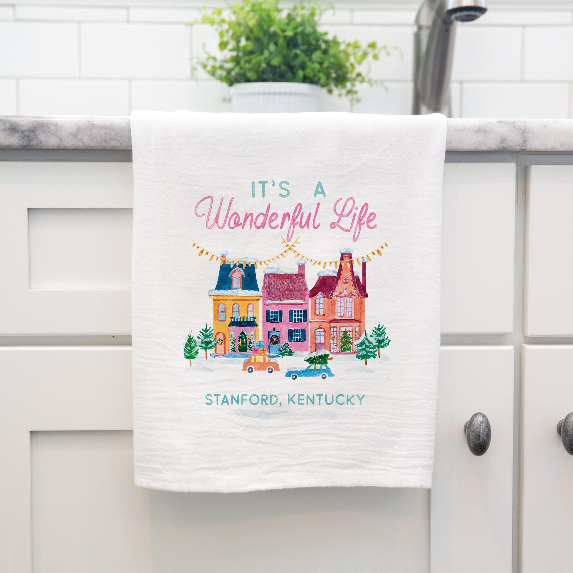 Cotton Tea Towel White-It's A Wonderful Life Stanford Kentucky -3