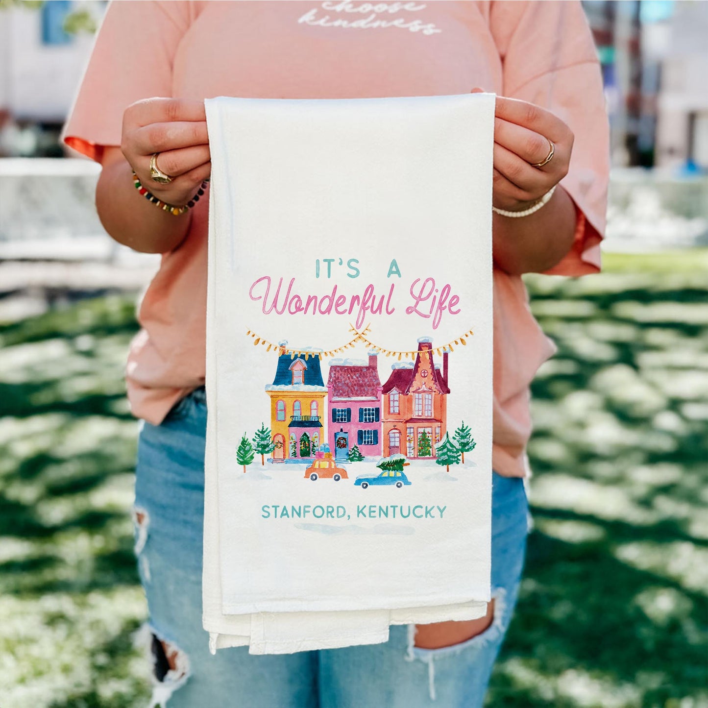Cotton Tea Towel White-It's A Wonderful Life Stanford Kentucky -4