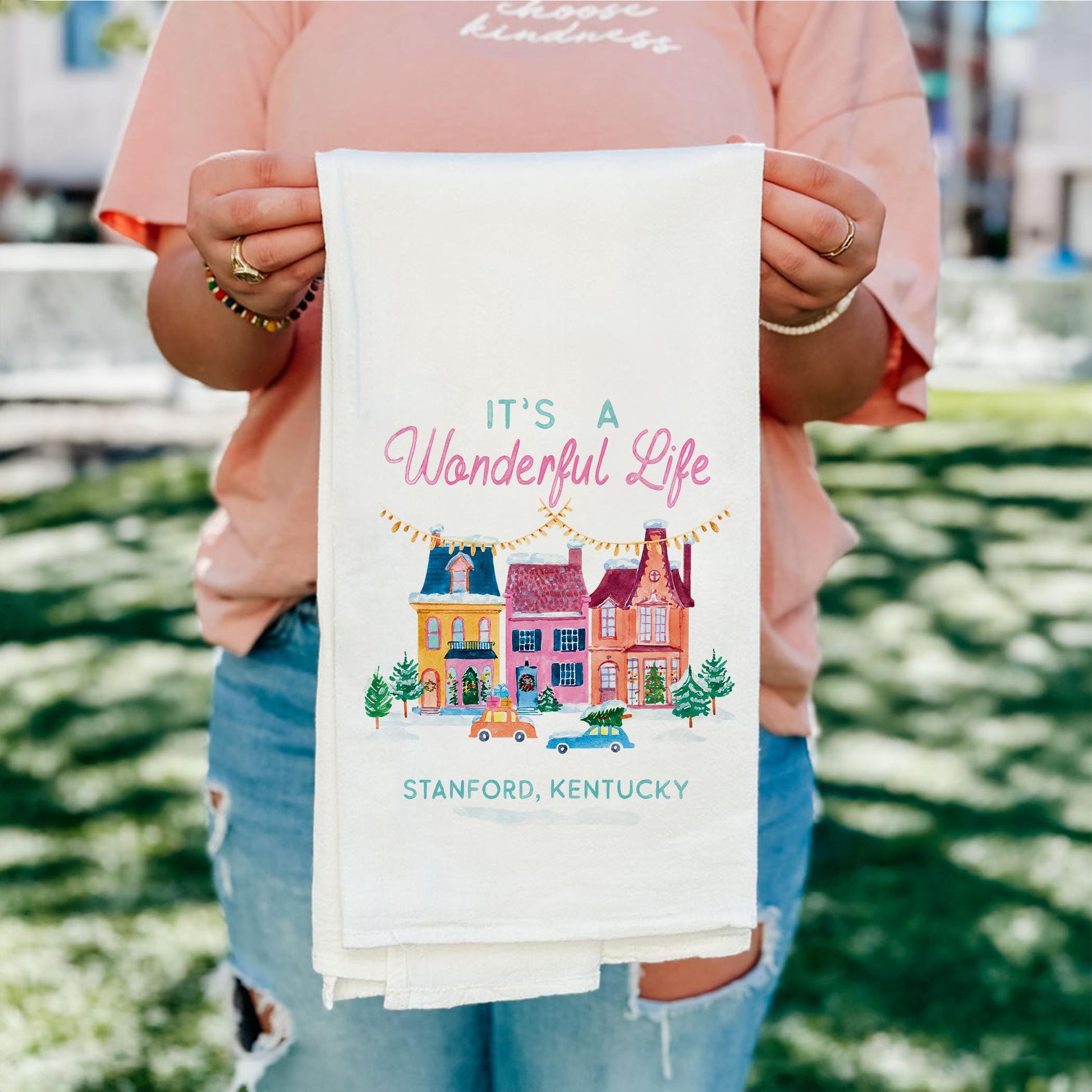 Cotton Tea Towel White-It's A Wonderful Life Stanford Kentucky -4