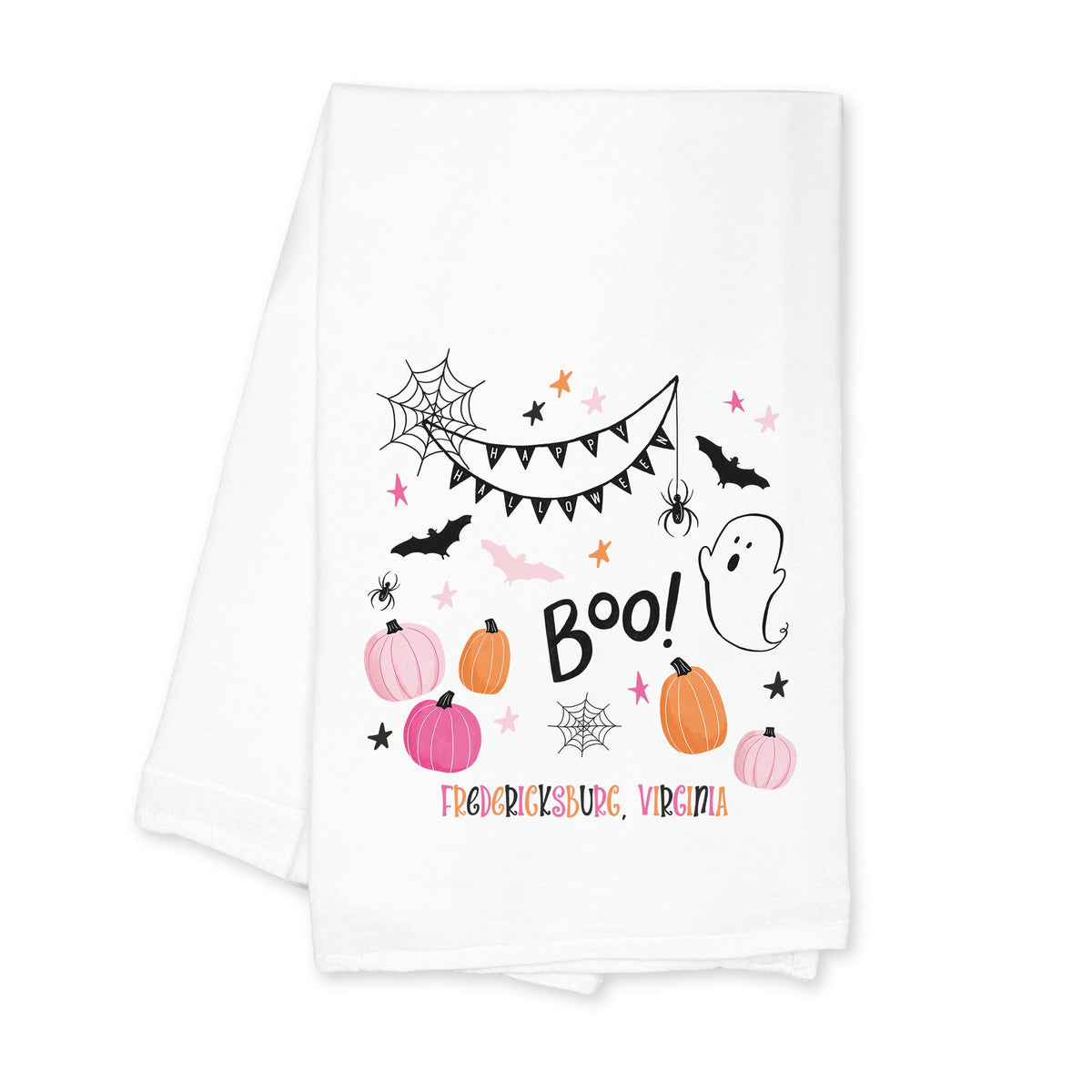 Cotton Tea Towel White-Happy Ghost Fredericksburg Virginia -0