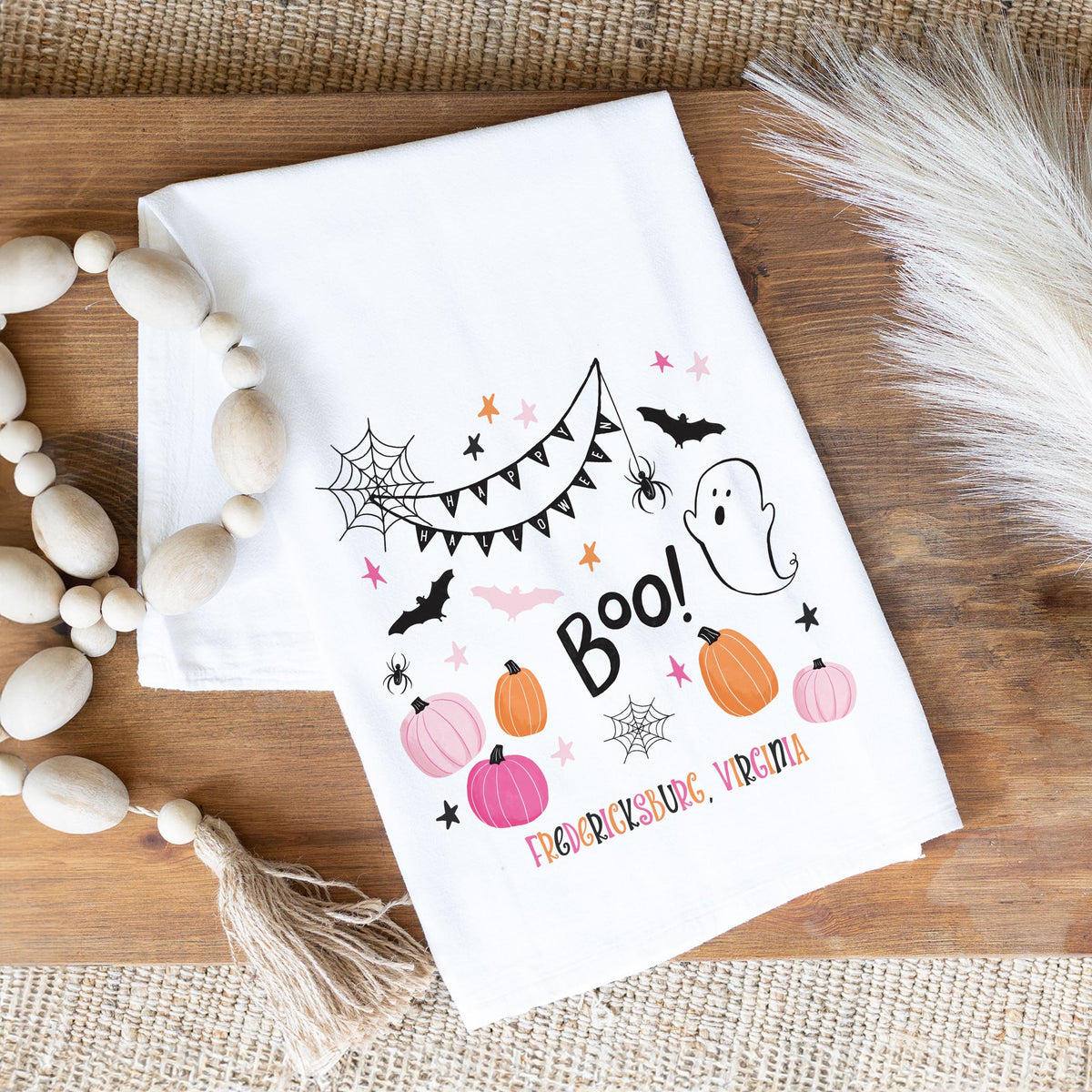 Cotton Tea Towel White-Happy Ghost Fredericksburg Virginia -1