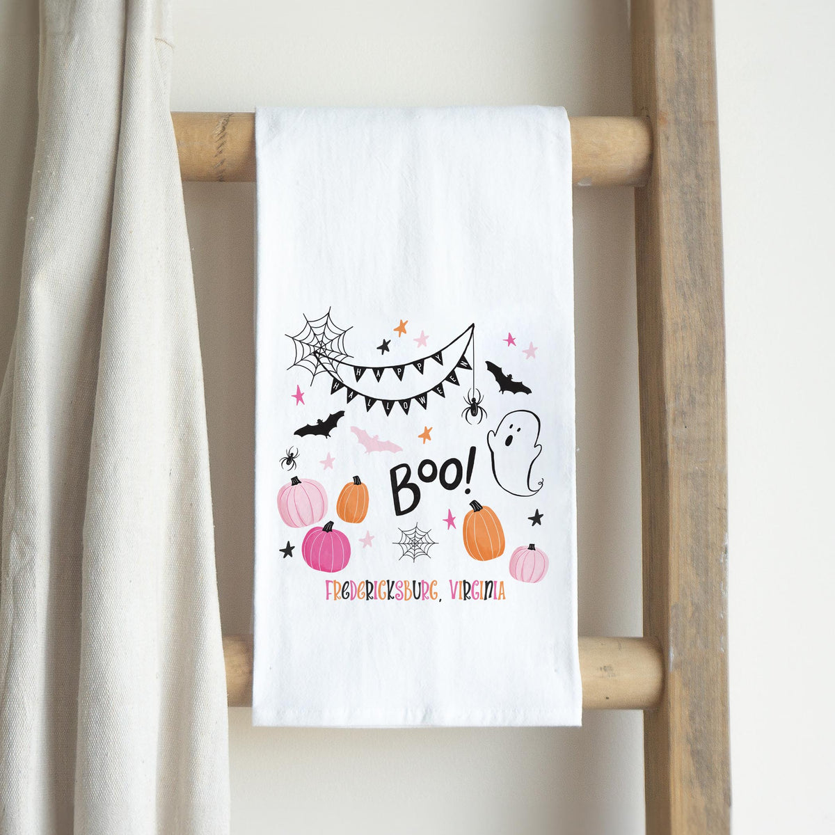 Cotton Tea Towel White-Happy Ghost Fredericksburg Virginia -2