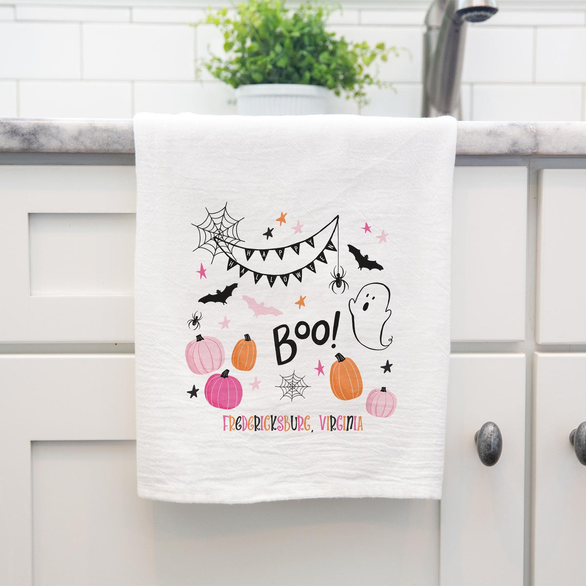 Cotton Tea Towel White-Happy Ghost Fredericksburg Virginia -3