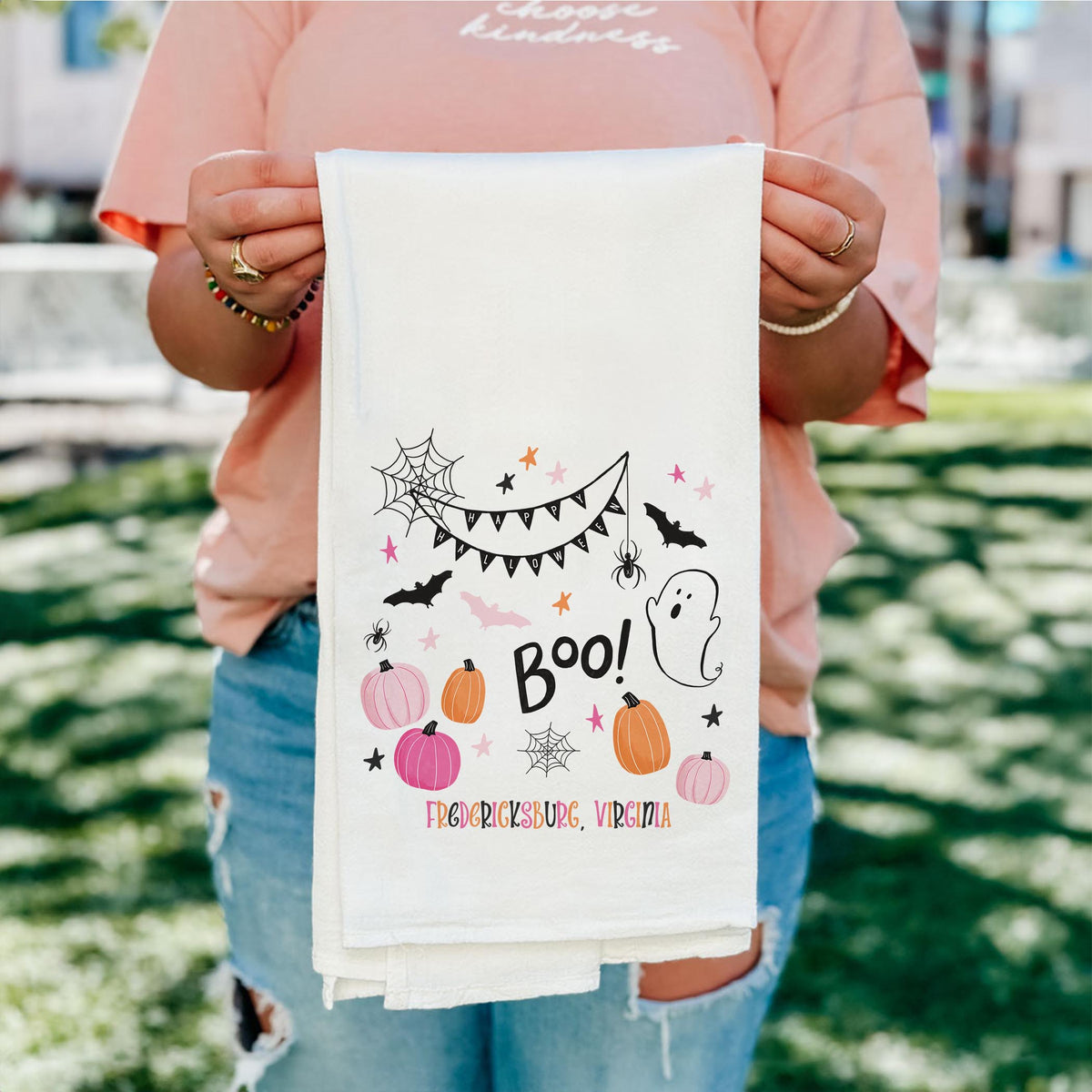 Cotton Tea Towel White-Happy Ghost Fredericksburg Virginia -4