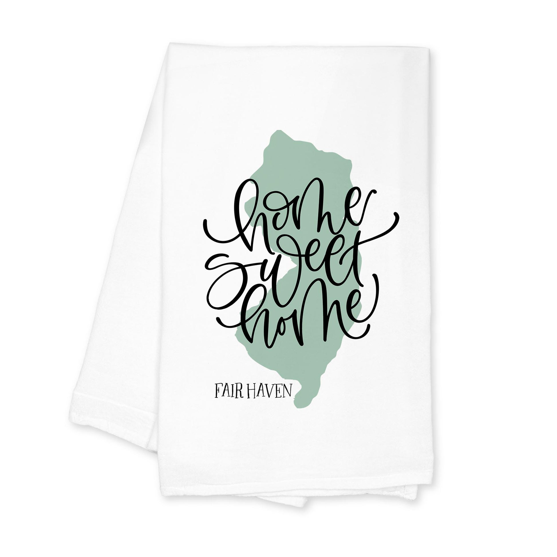 Cotton Tea Towel White-Home Sweet Home Fair Haven New Jersey -0