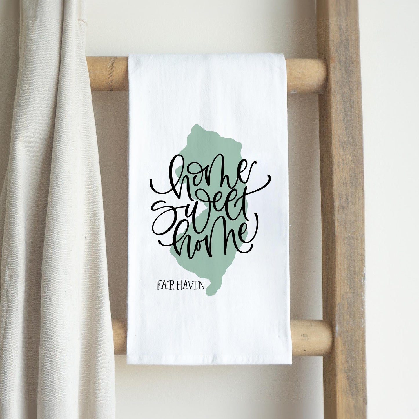 Cotton Tea Towel White-Home Sweet Home Fair Haven New Jersey -2