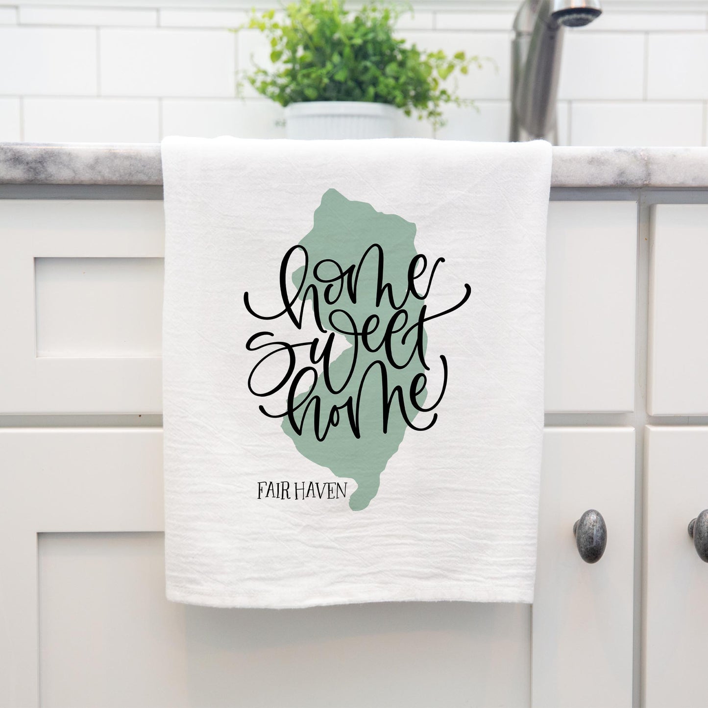 Cotton Tea Towel White-Home Sweet Home Fair Haven New Jersey -3
