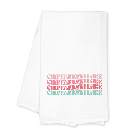 Cotton Tea Towel White-Retro Wave Chautauqua Lake -0
