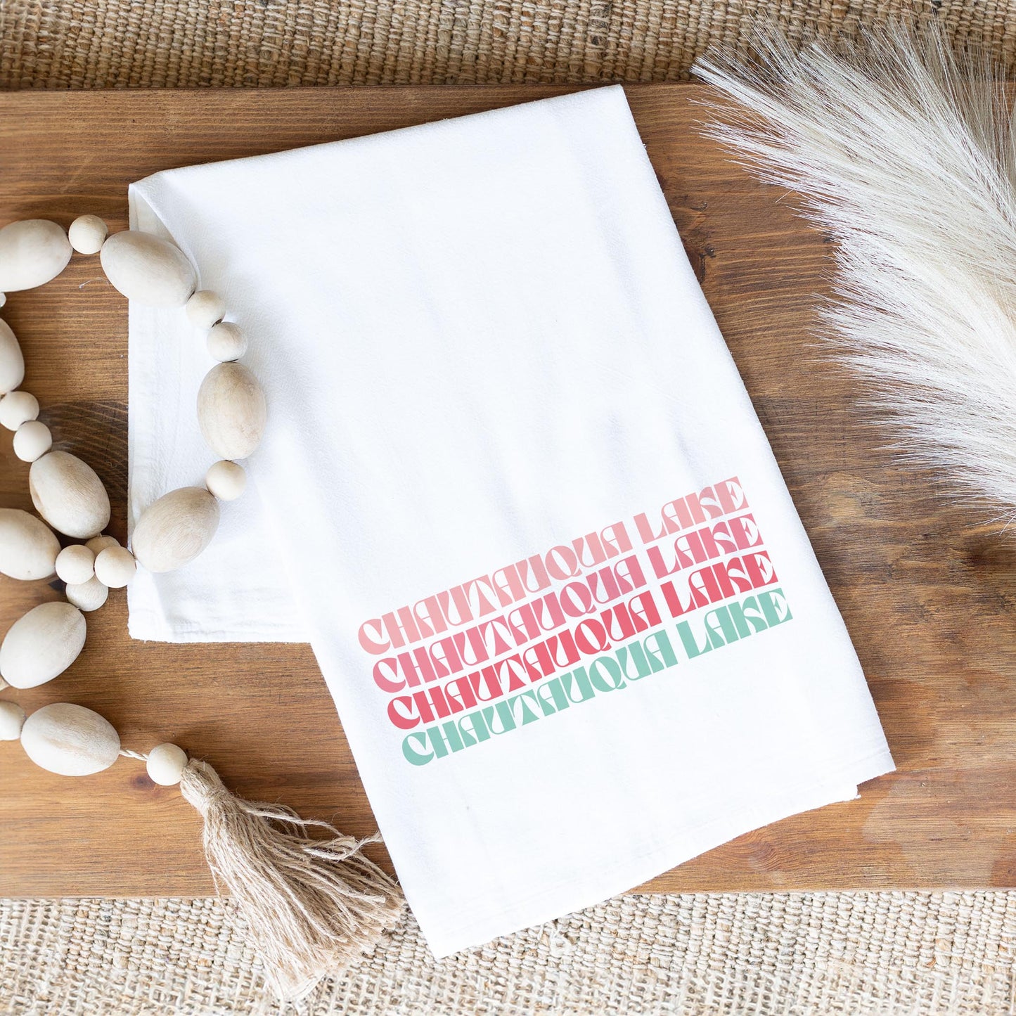 Cotton Tea Towel White-Retro Wave Chautauqua Lake -1