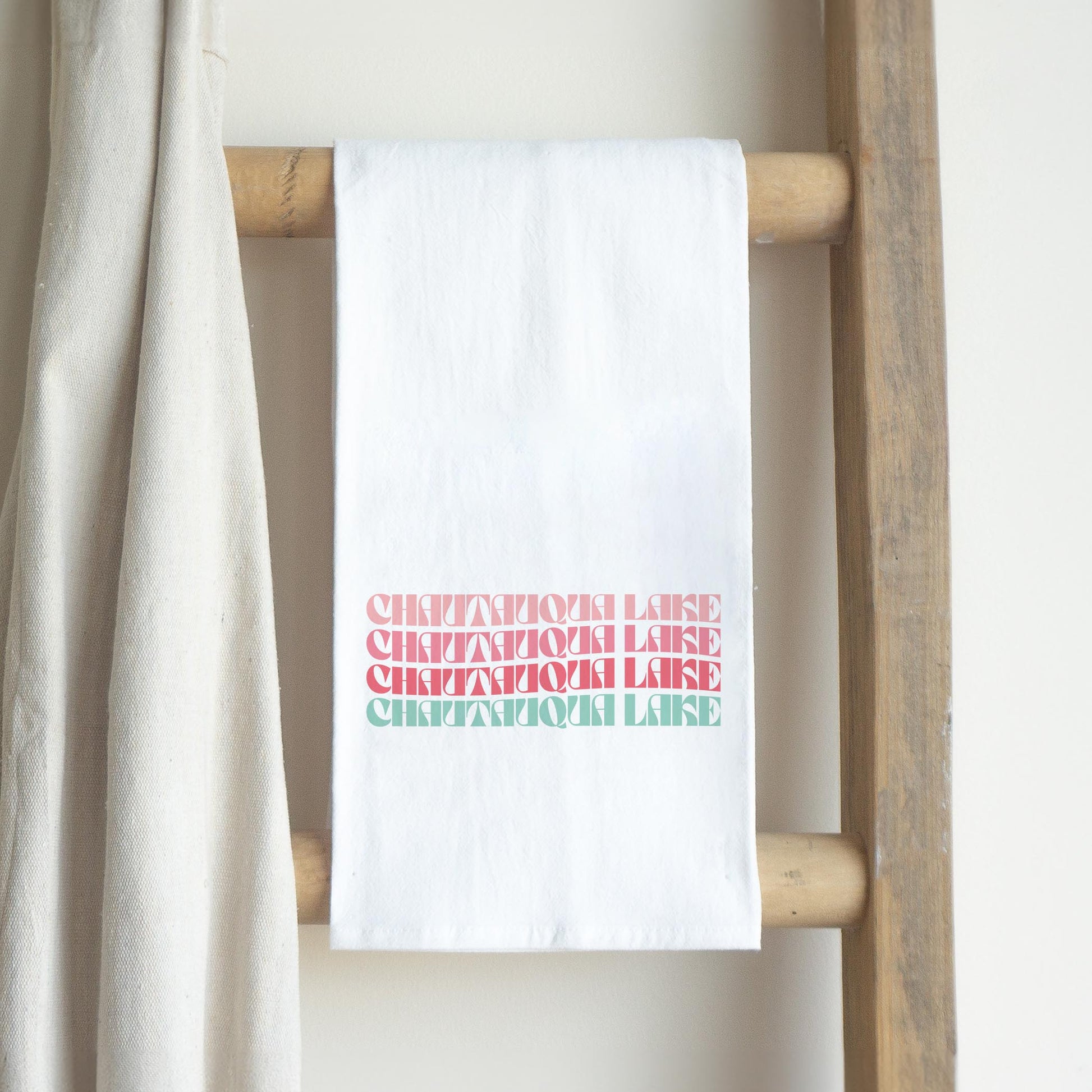 Cotton Tea Towel White-Retro Wave Chautauqua Lake -2