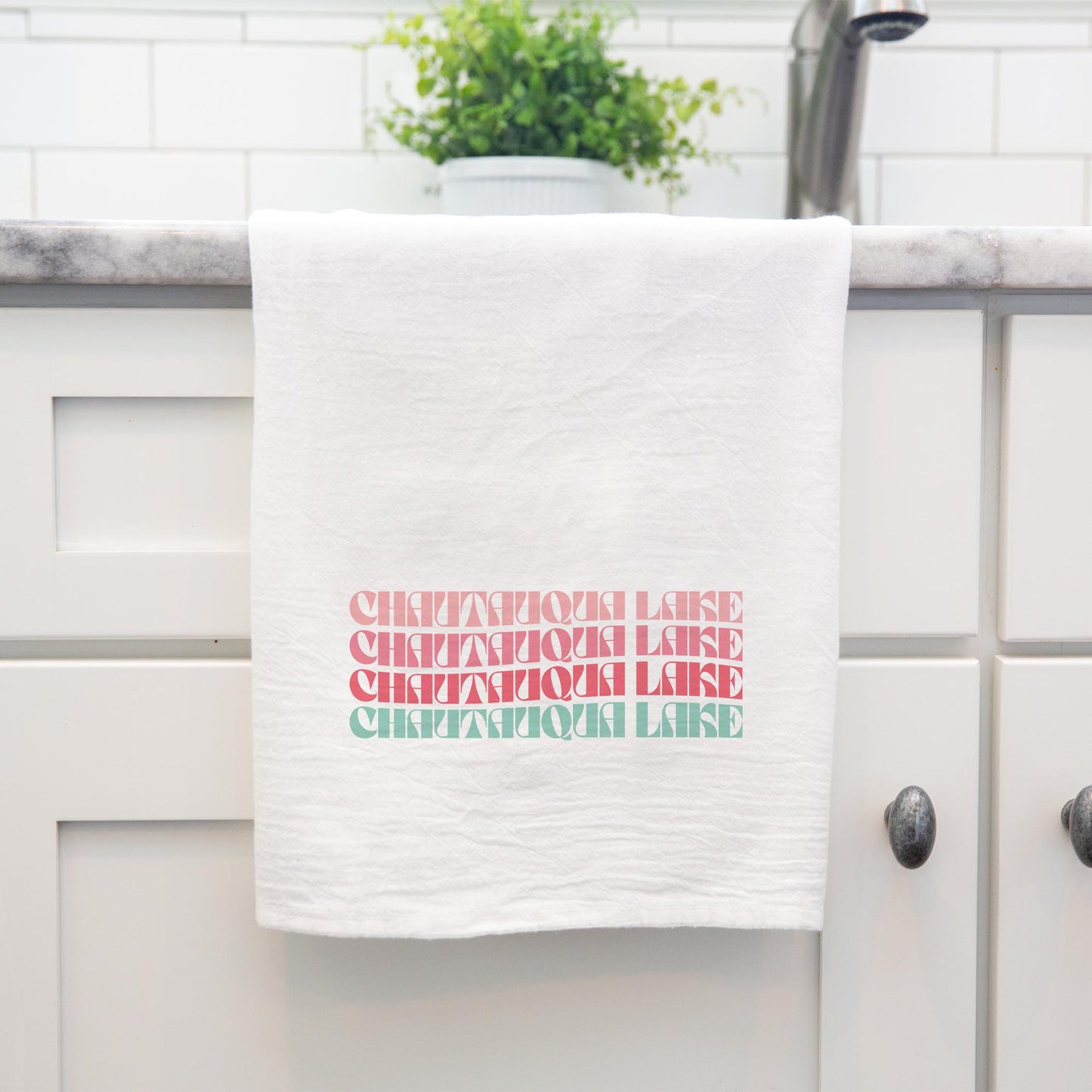 Cotton Tea Towel White-Retro Wave Chautauqua Lake -3