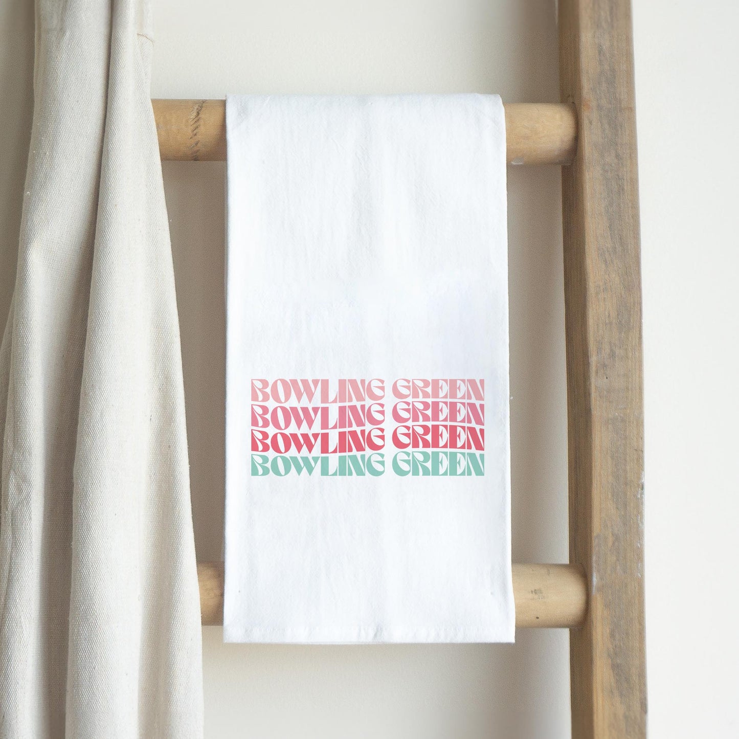 Cotton Tea Towel White-Retro Wave Bowling Green Ohio -2