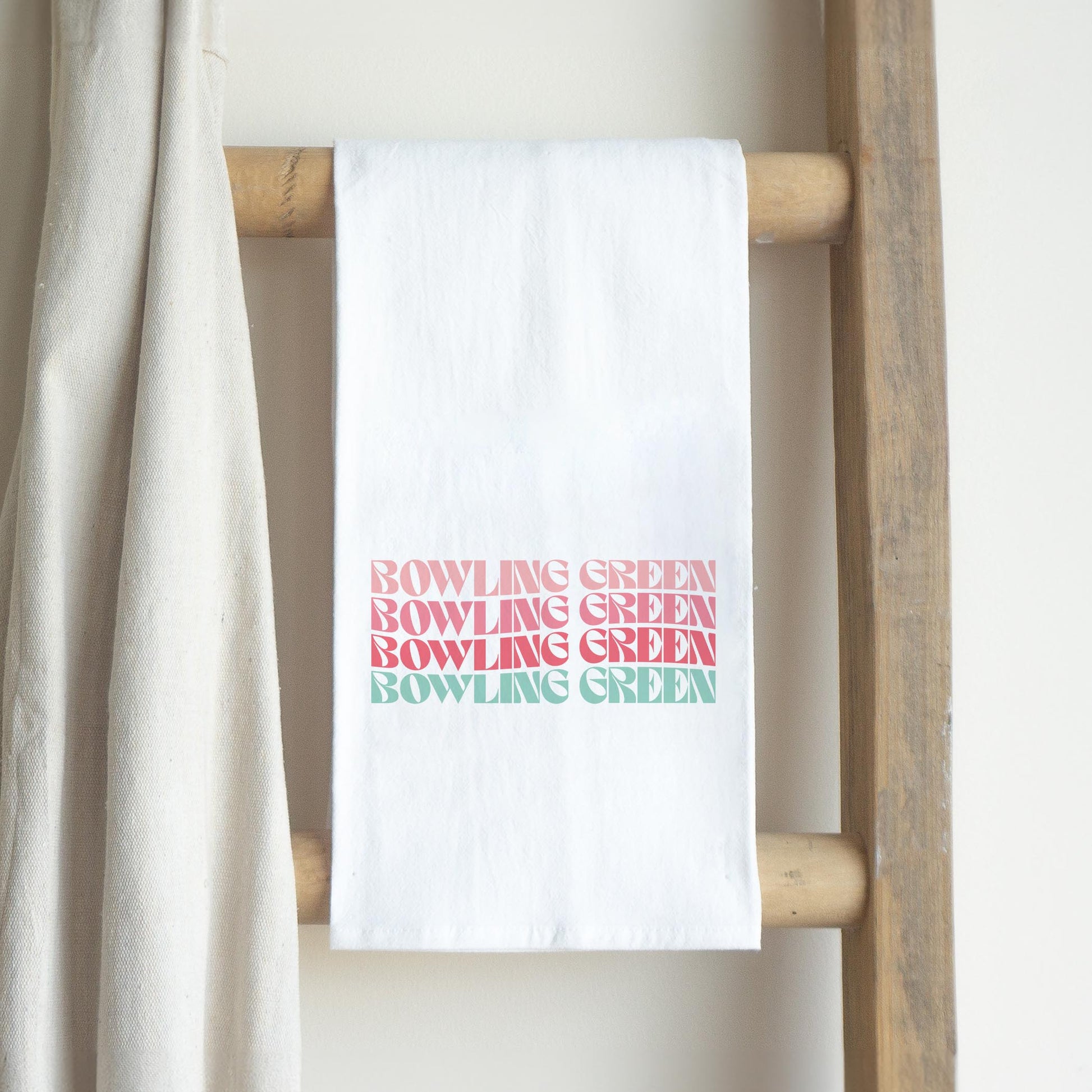 Cotton Tea Towel White-Retro Wave Bowling Green Ohio -2
