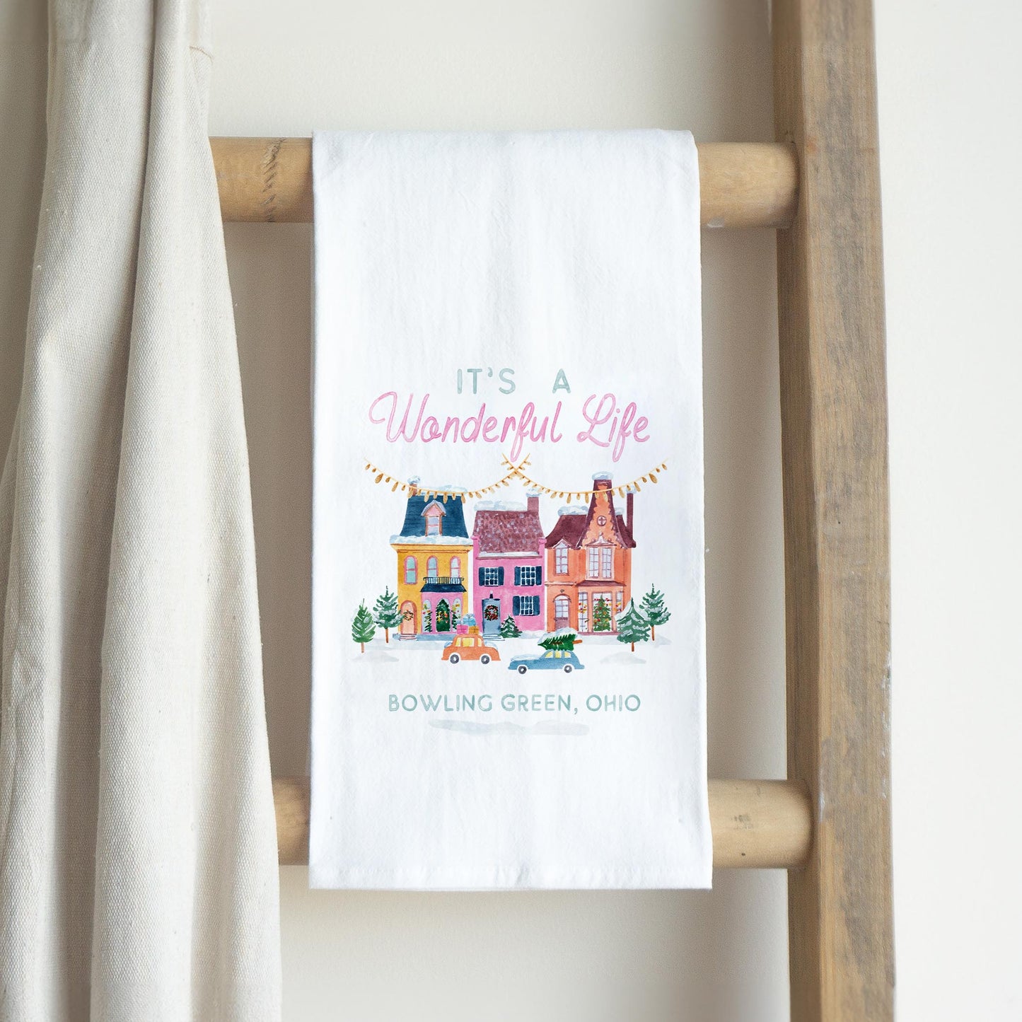 Cotton Tea Towel White-It's A Wonderful Life Bowling Green Ohio -2