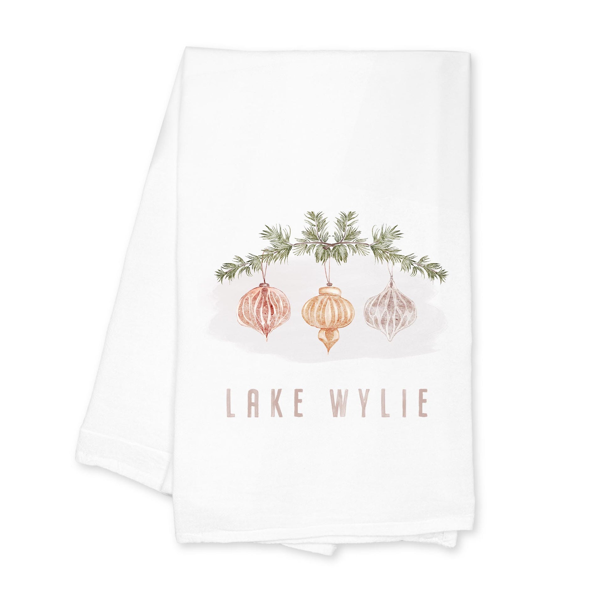 Cotton Tea Towel White-Ornaments Lake Wylie -0