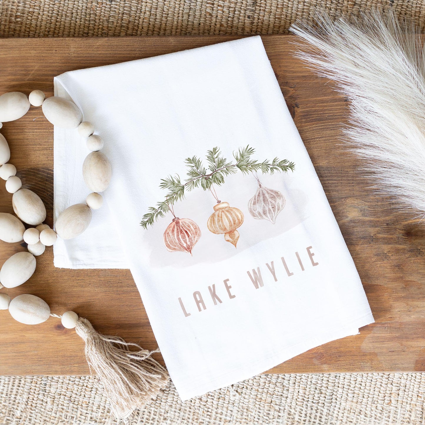 Cotton Tea Towel White-Ornaments Lake Wylie -1