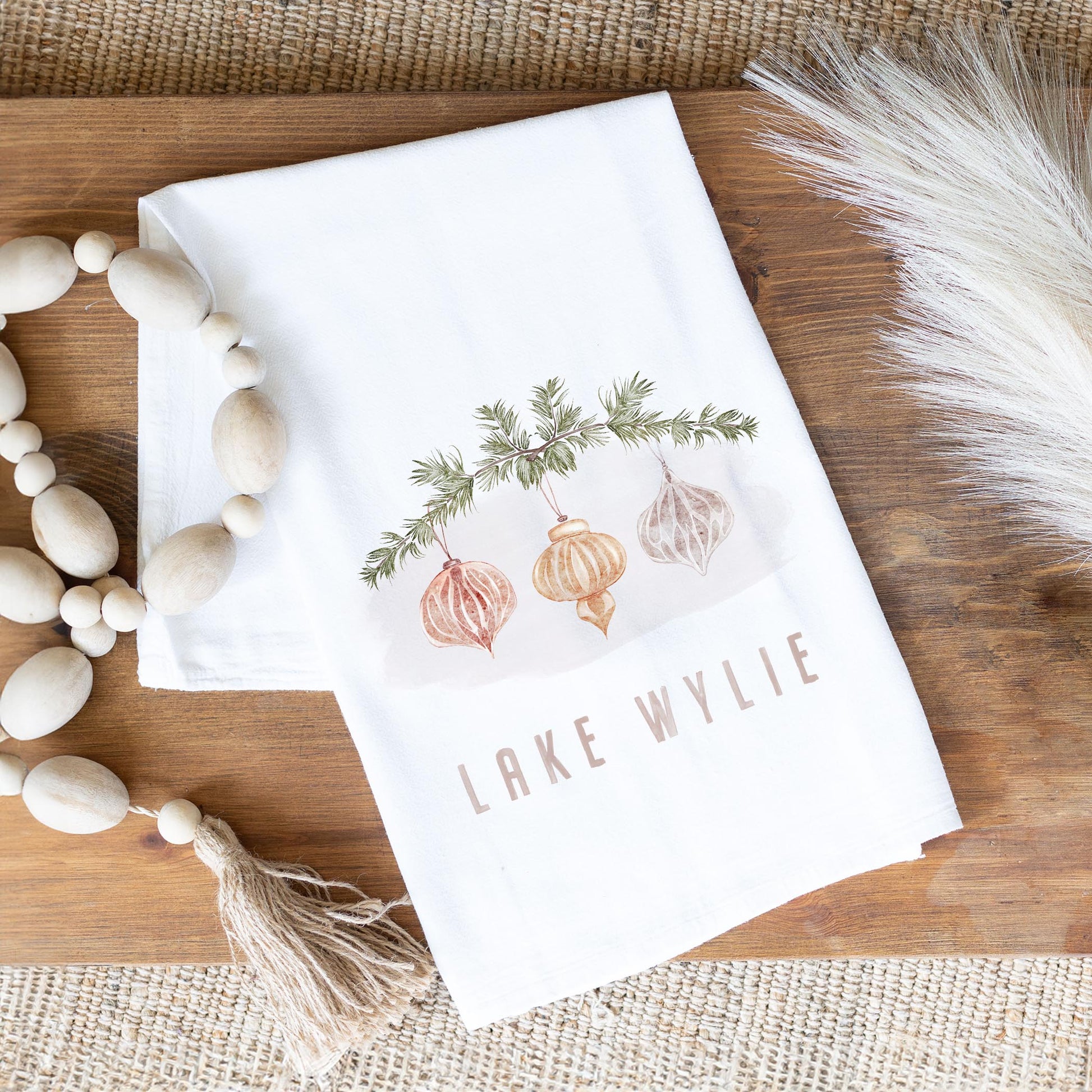 Cotton Tea Towel White-Ornaments Lake Wylie -1