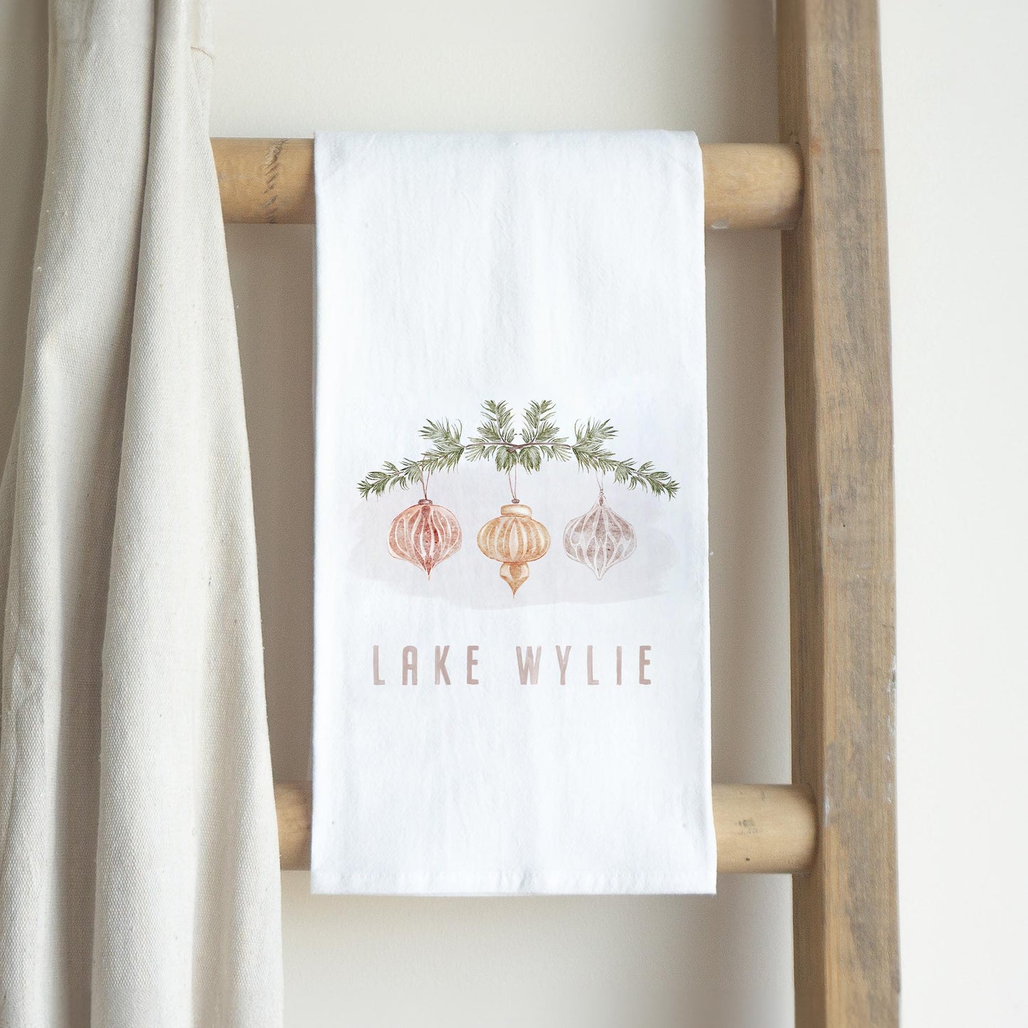 Cotton Tea Towel White-Ornaments Lake Wylie -2