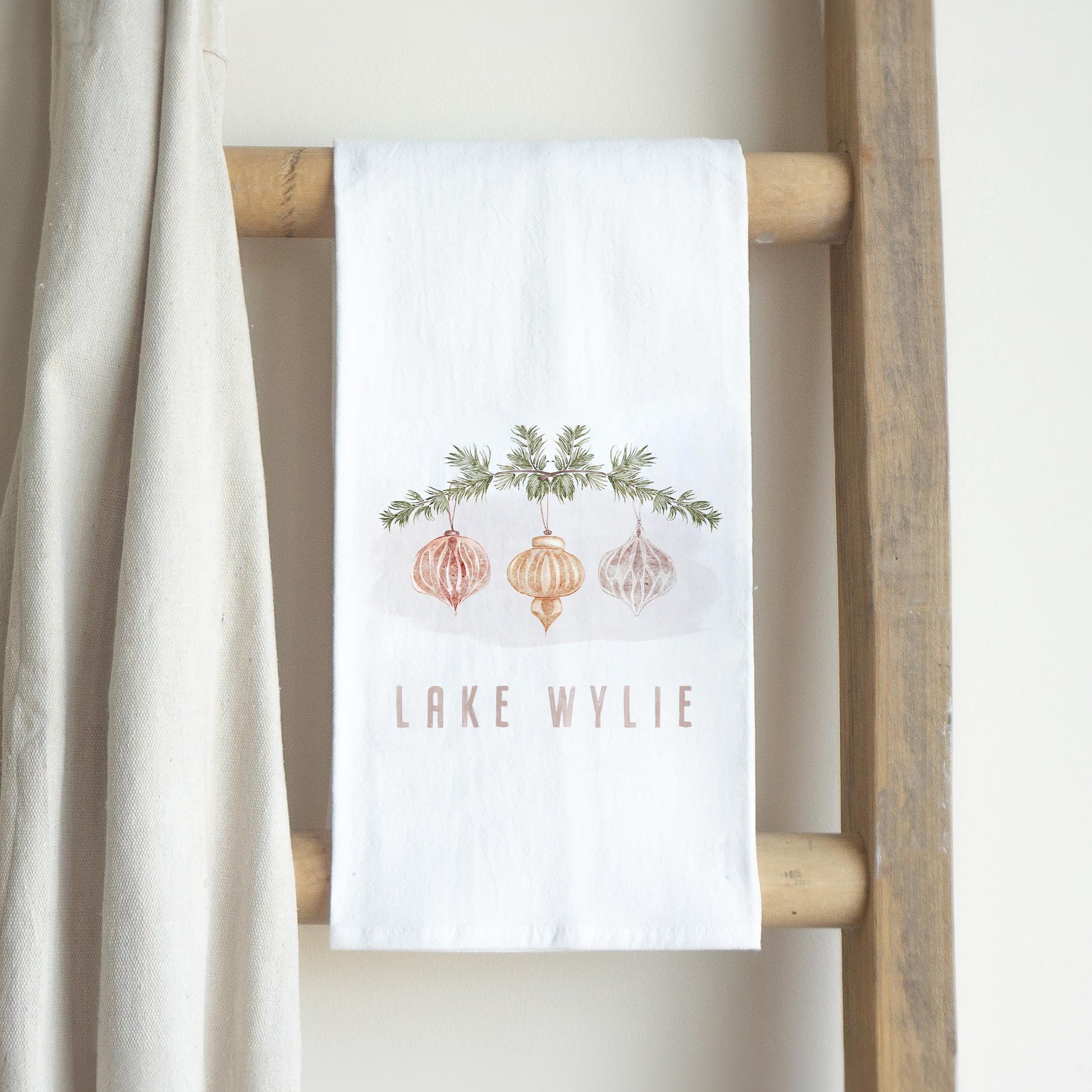 Cotton Tea Towel White-Ornaments Lake Wylie -2