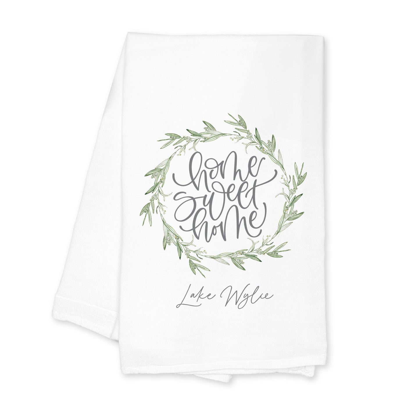 Cotton Tea Towel White-Home Sweet Home Lake Wylie -0