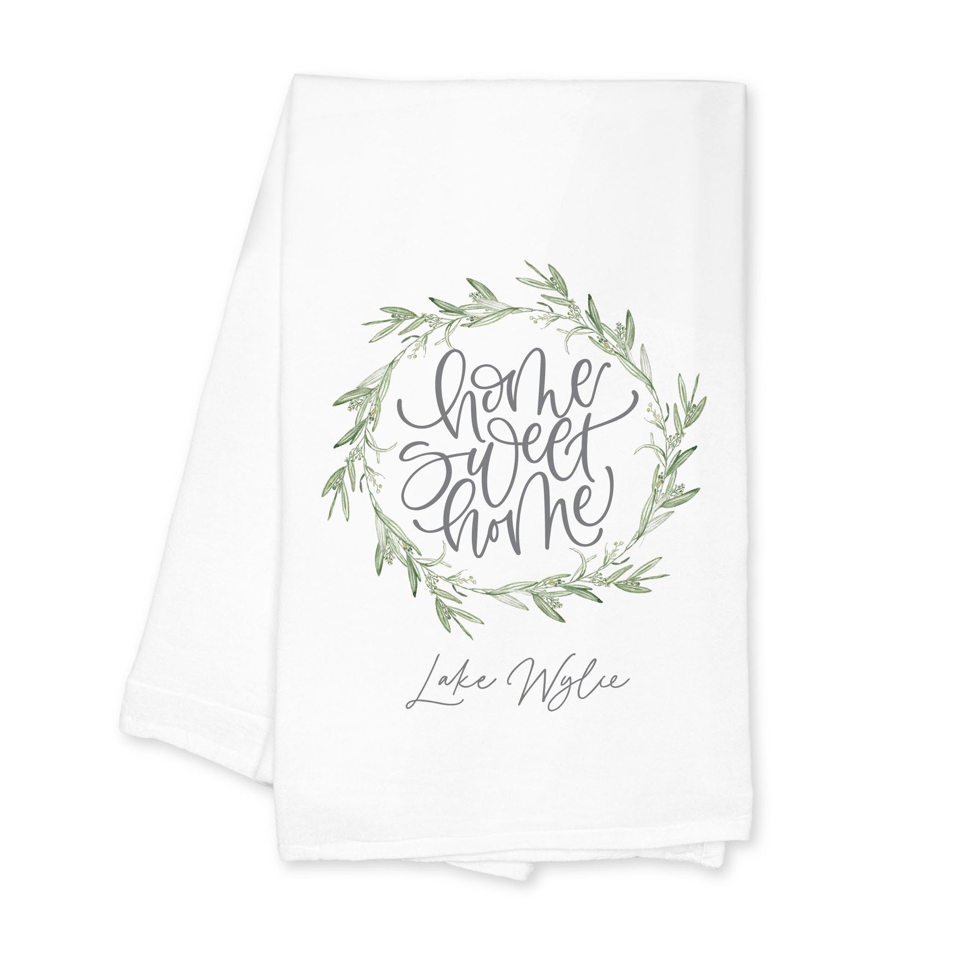 Cotton Tea Towel White-Home Sweet Home Lake Wylie -0