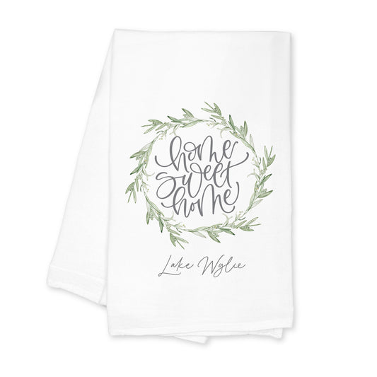 Cotton Tea Towel White-Home Sweet Home Lake Wylie -0