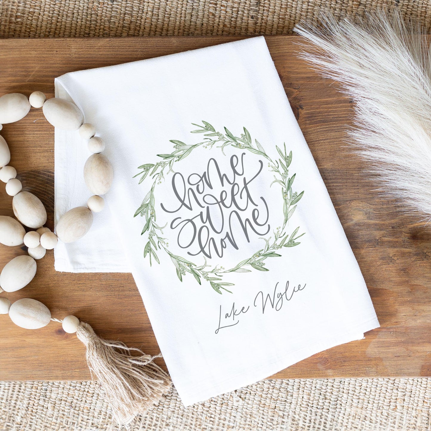 Cotton Tea Towel White-Home Sweet Home Lake Wylie -1