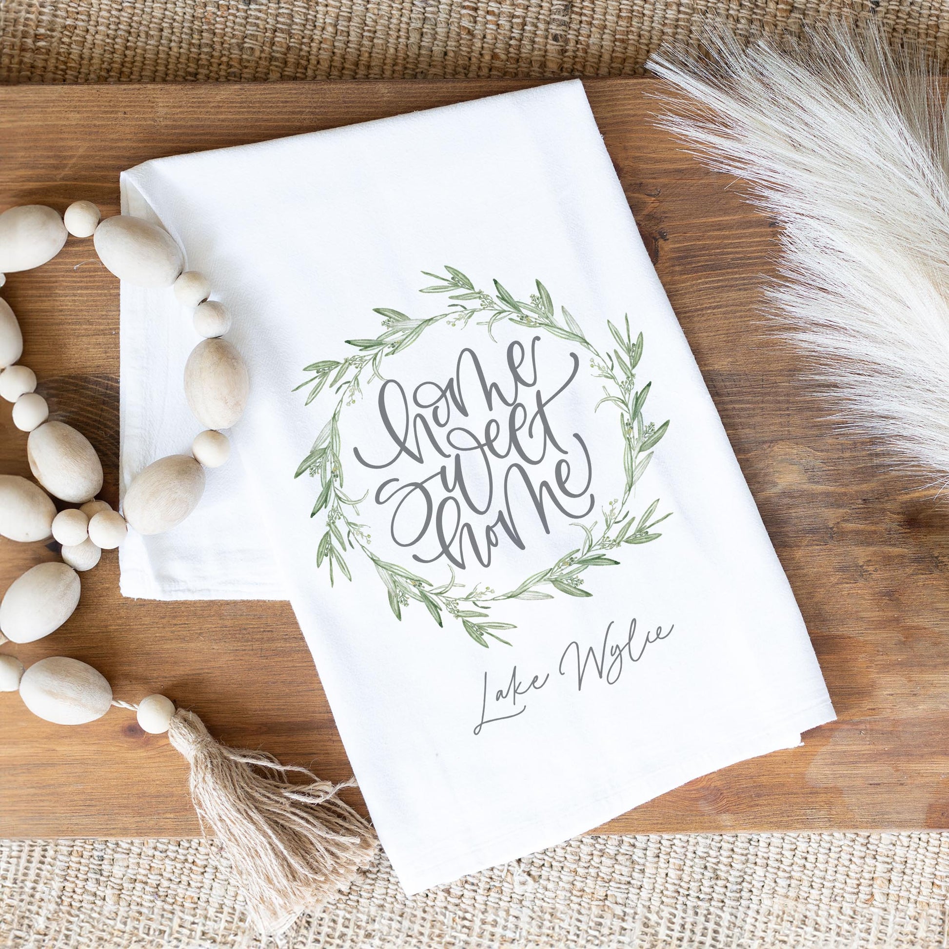 Cotton Tea Towel White-Home Sweet Home Lake Wylie -1