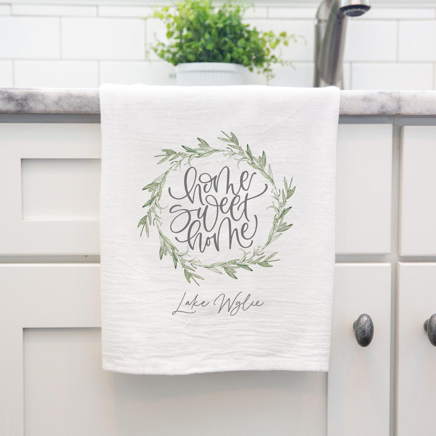Cotton Tea Towel White-Home Sweet Home Lake Wylie -3
