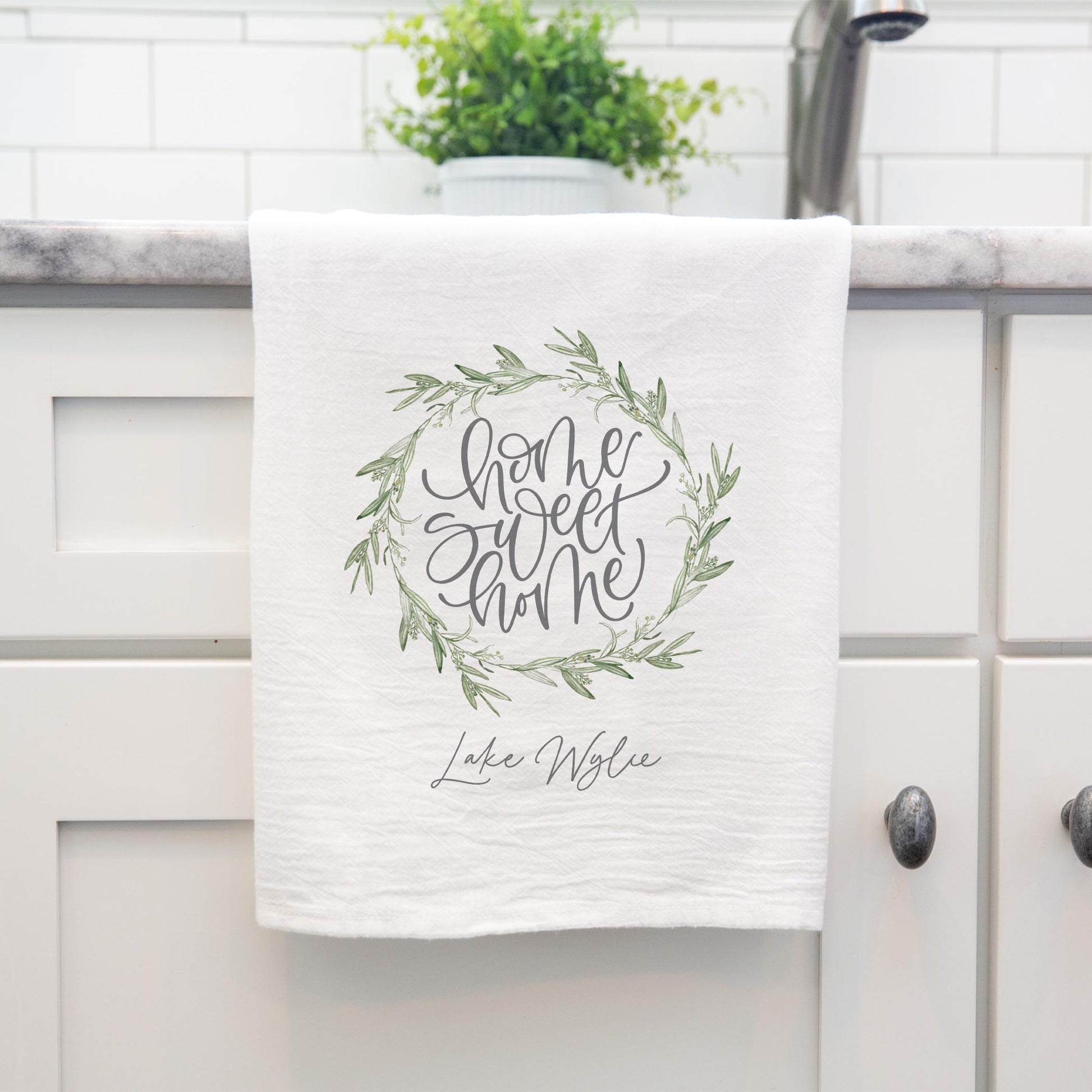 Cotton Tea Towel White-Home Sweet Home Lake Wylie -3