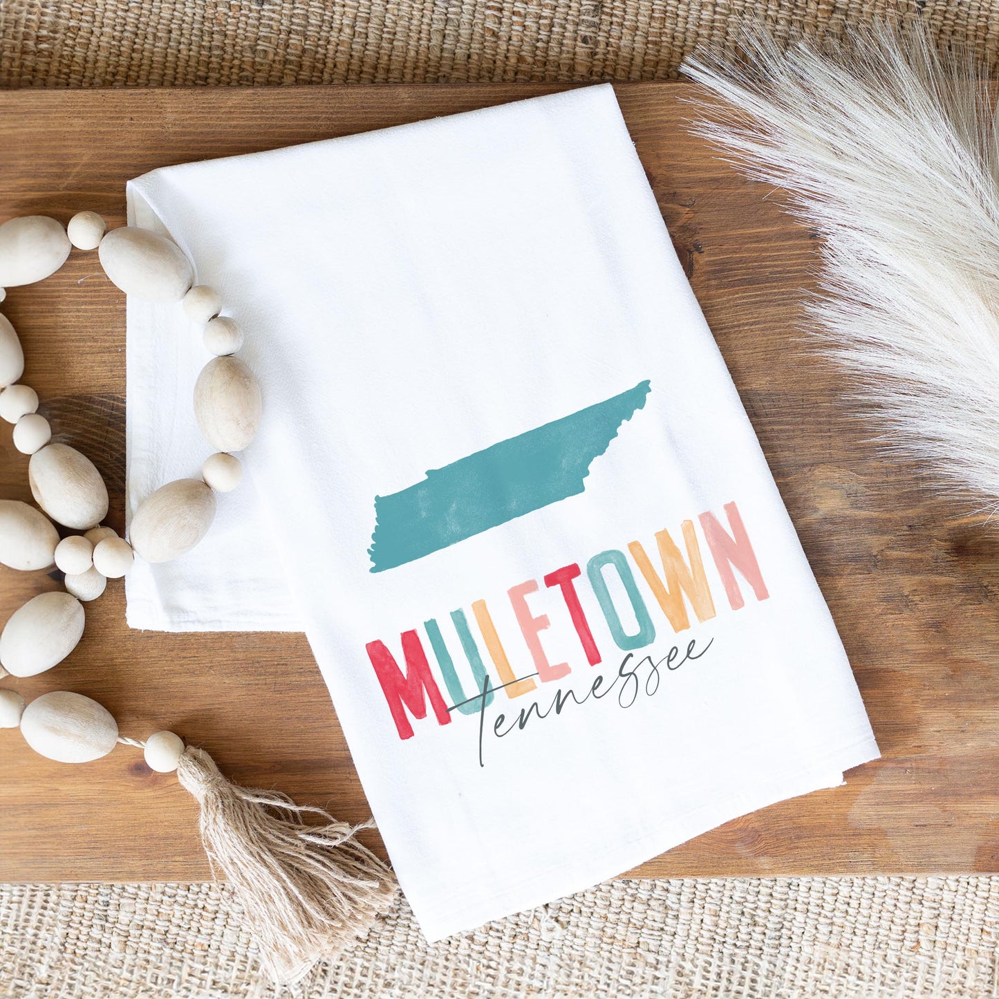 Cotton Tea Towel White-Watercolor City Muletown Tennessee -1