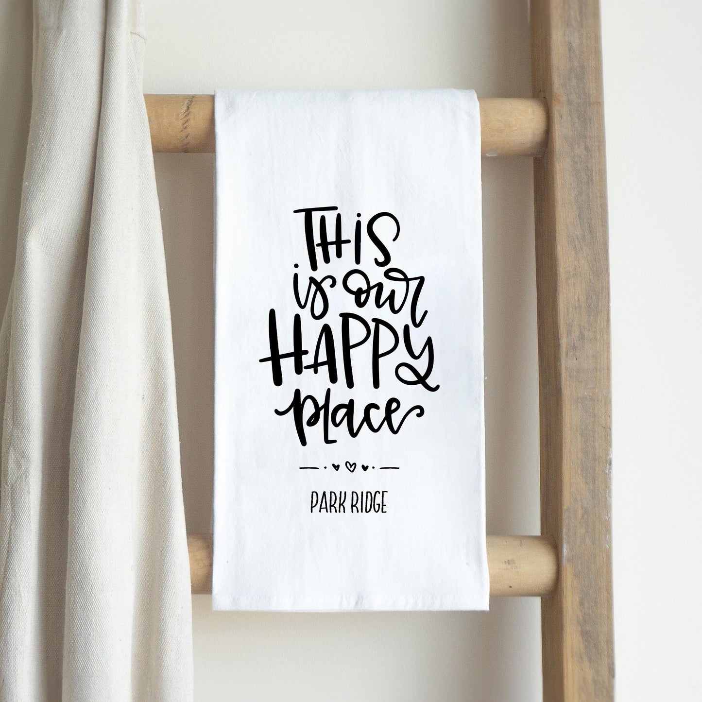 Cotton Tea Towel White-Our Happy Place Park Ridge -2