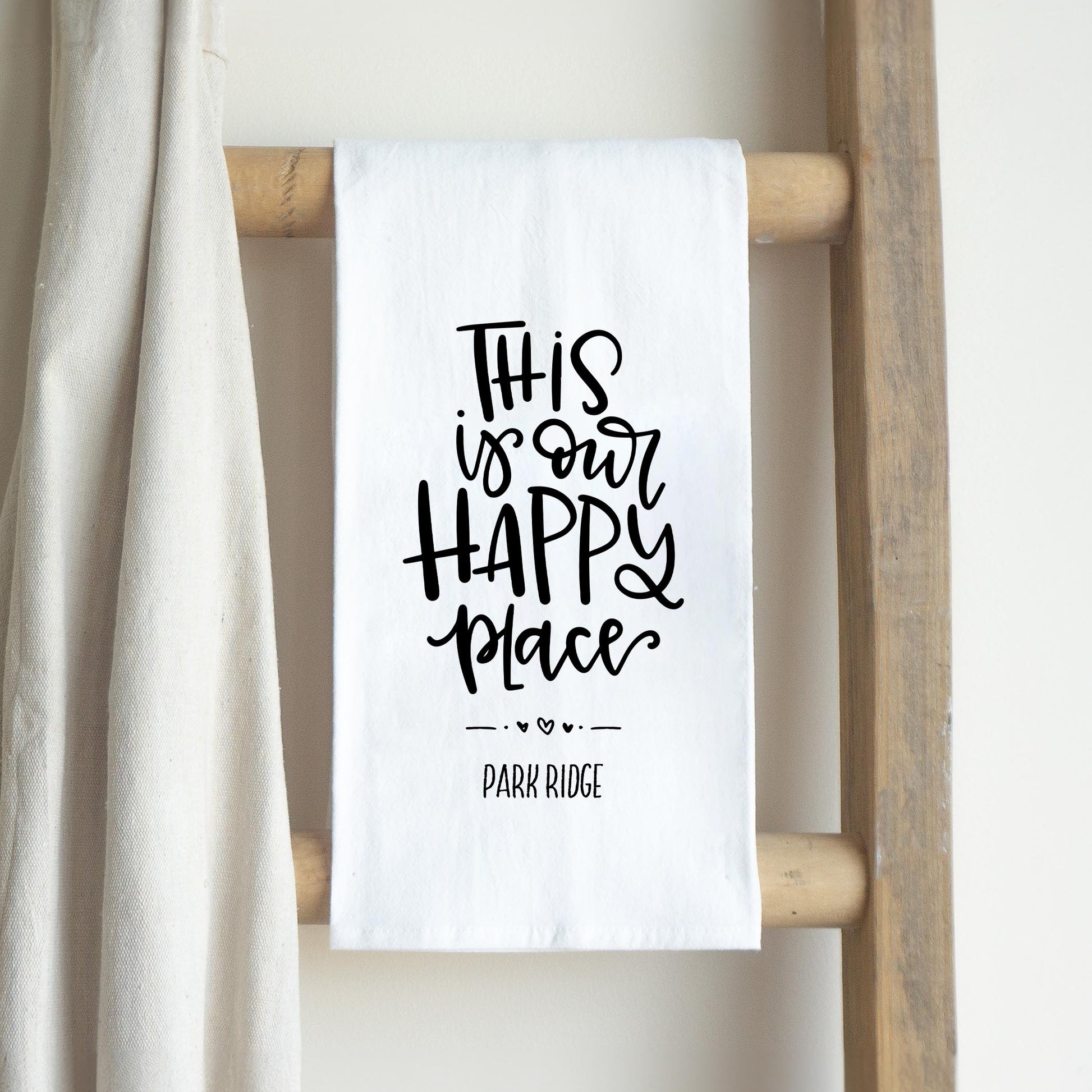 Cotton Tea Towel White-Our Happy Place Park Ridge -2